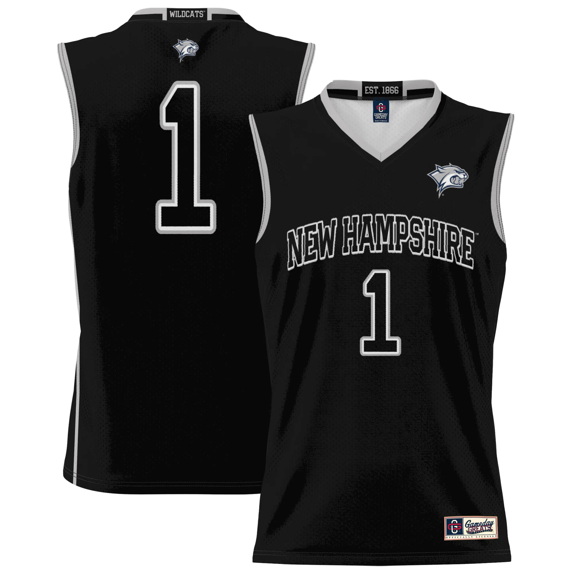 Hunk Wear - #1 New Hampshire Wildcats GameDay Greats Unisex Lightweight Basketball Jersey - Black