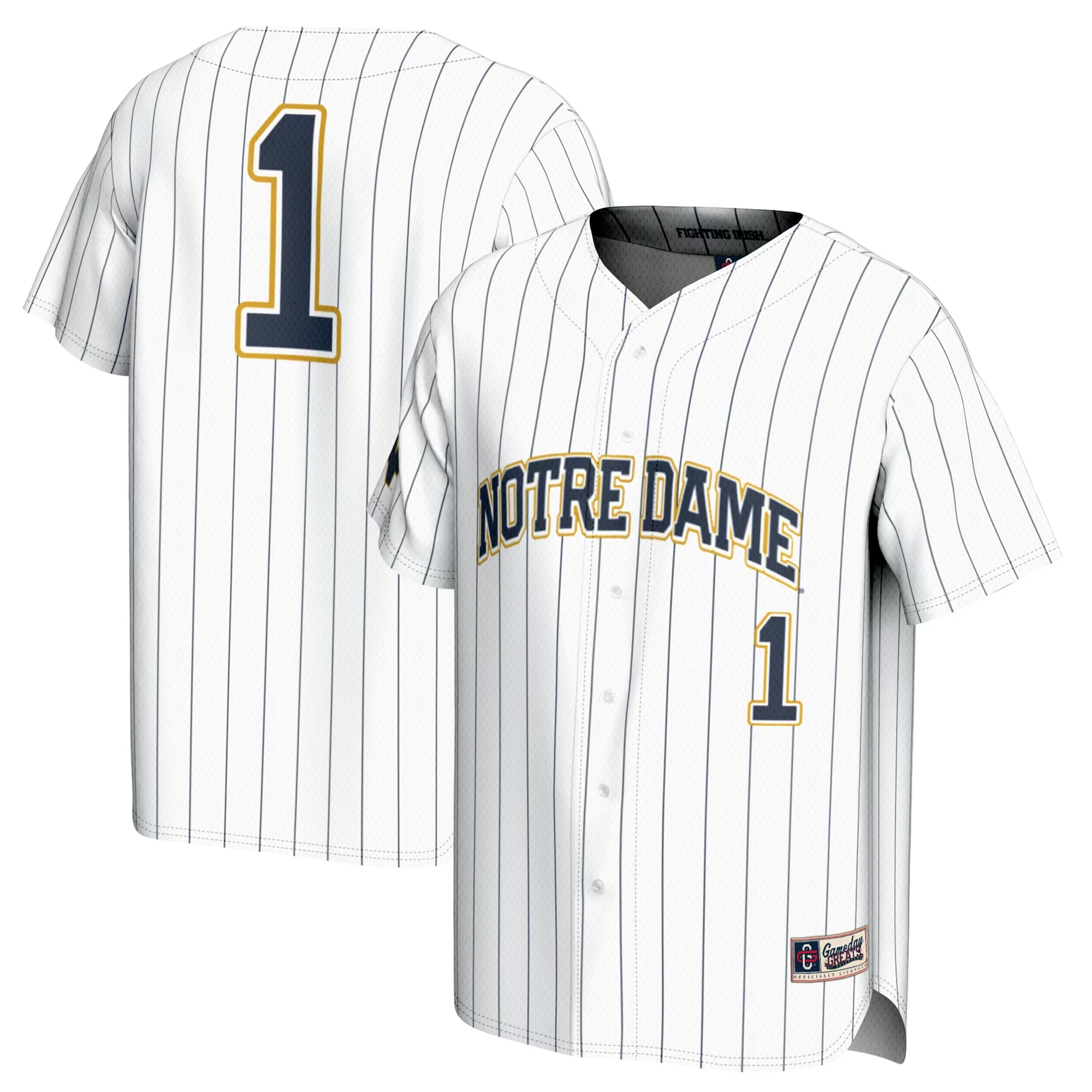 Hunk Wear - #1 Notre Dame Fighting Irish GameDay Greats Youth Lightweight Baseball Jersey - White