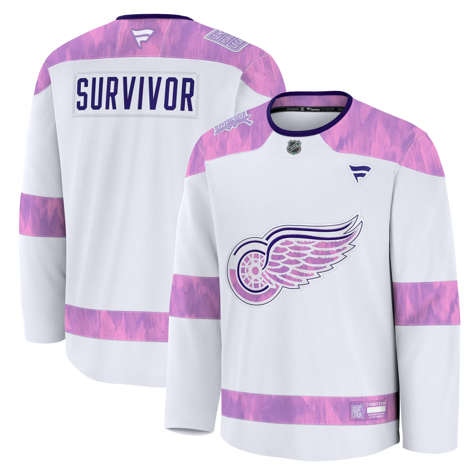 Hunk Wear - Detroit Red Wings Fanatics Hockey Fights Cancer Survivor Practice Jersey - White