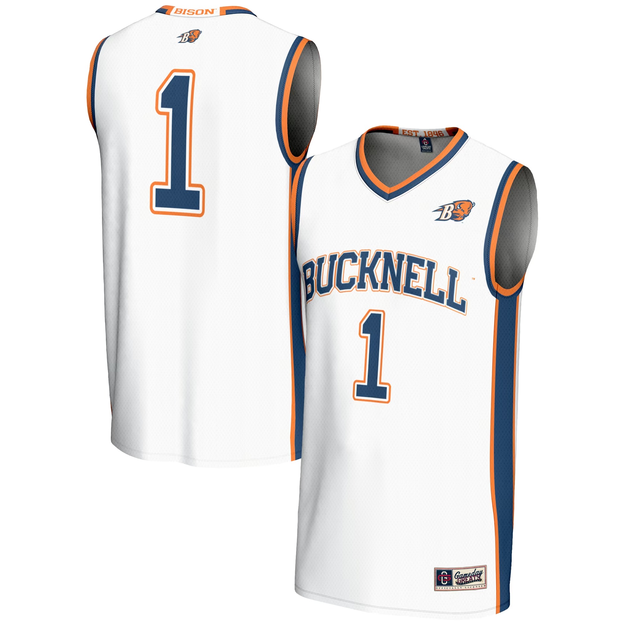 Hunk Wear - #1 Bucknell Bison GameDay Greats Unisex Lightweight Basketball Jersey - White