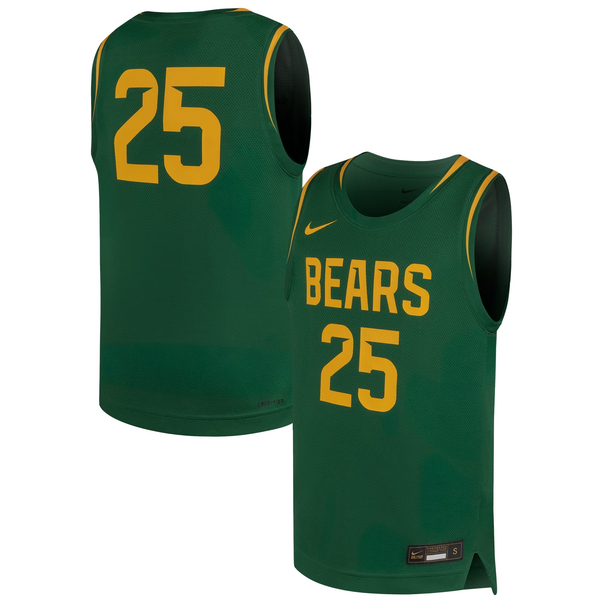 Hunk Wear - #25 Baylor Bears Nike Youth Replica Basketball Jersey - Forest Green