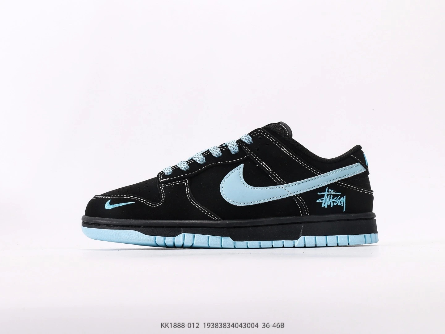 Nike SB Dunk Low Stussy Black Light Blue Suede Sneakers KK1888-012
