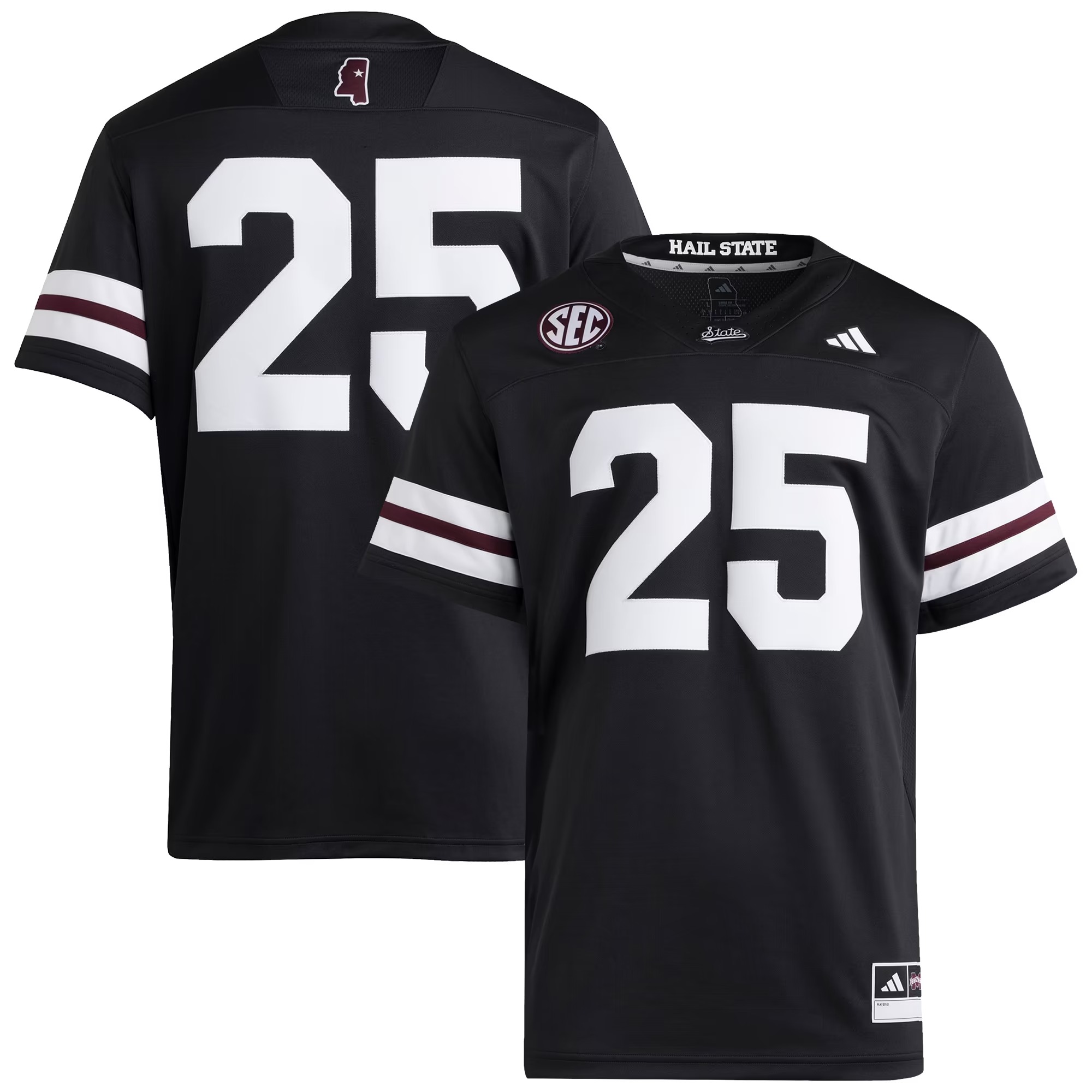 Hunk Wear - #25 Mississippi State Bulldogs adidas Premier Strategy Jersey - Black