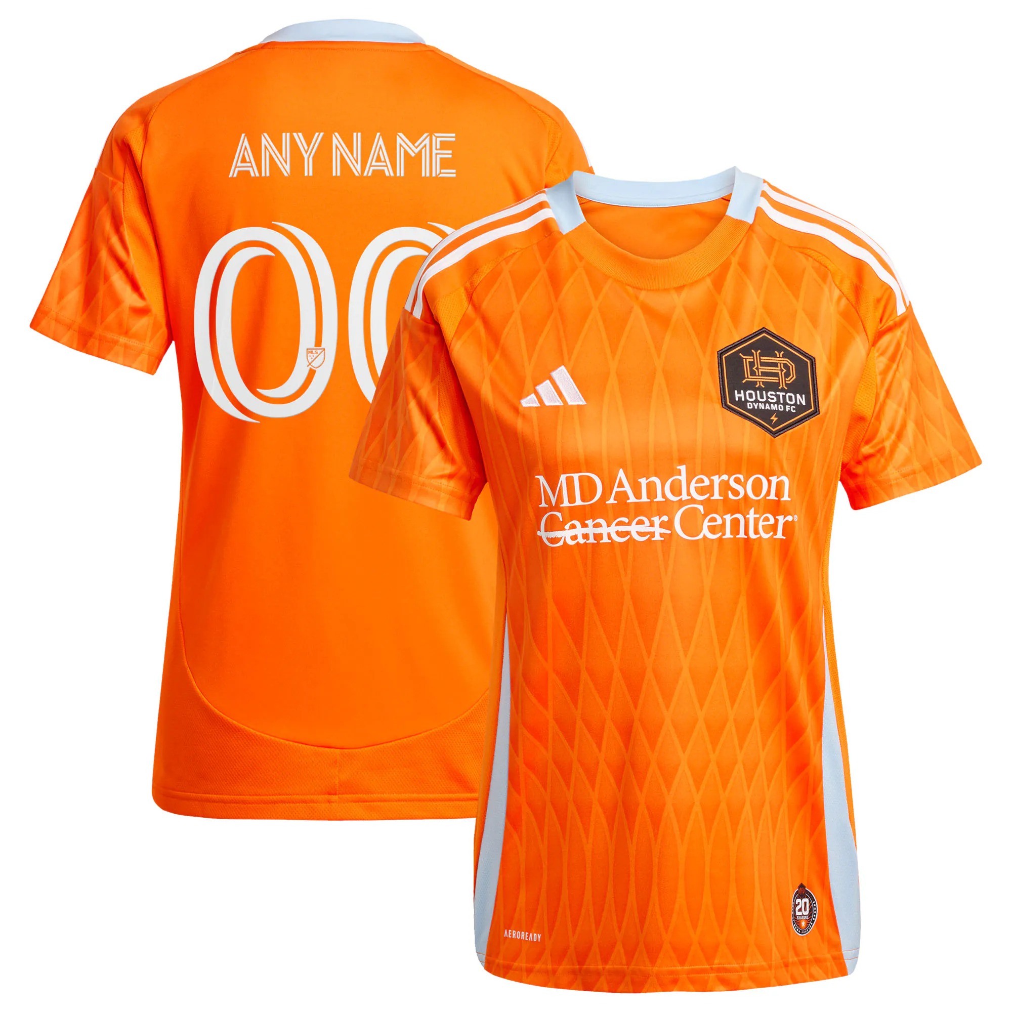Hunk Wear - Houston Dynamo FC adidas Women's 2025 Season 20 Replica Custom Jersey - Orange
