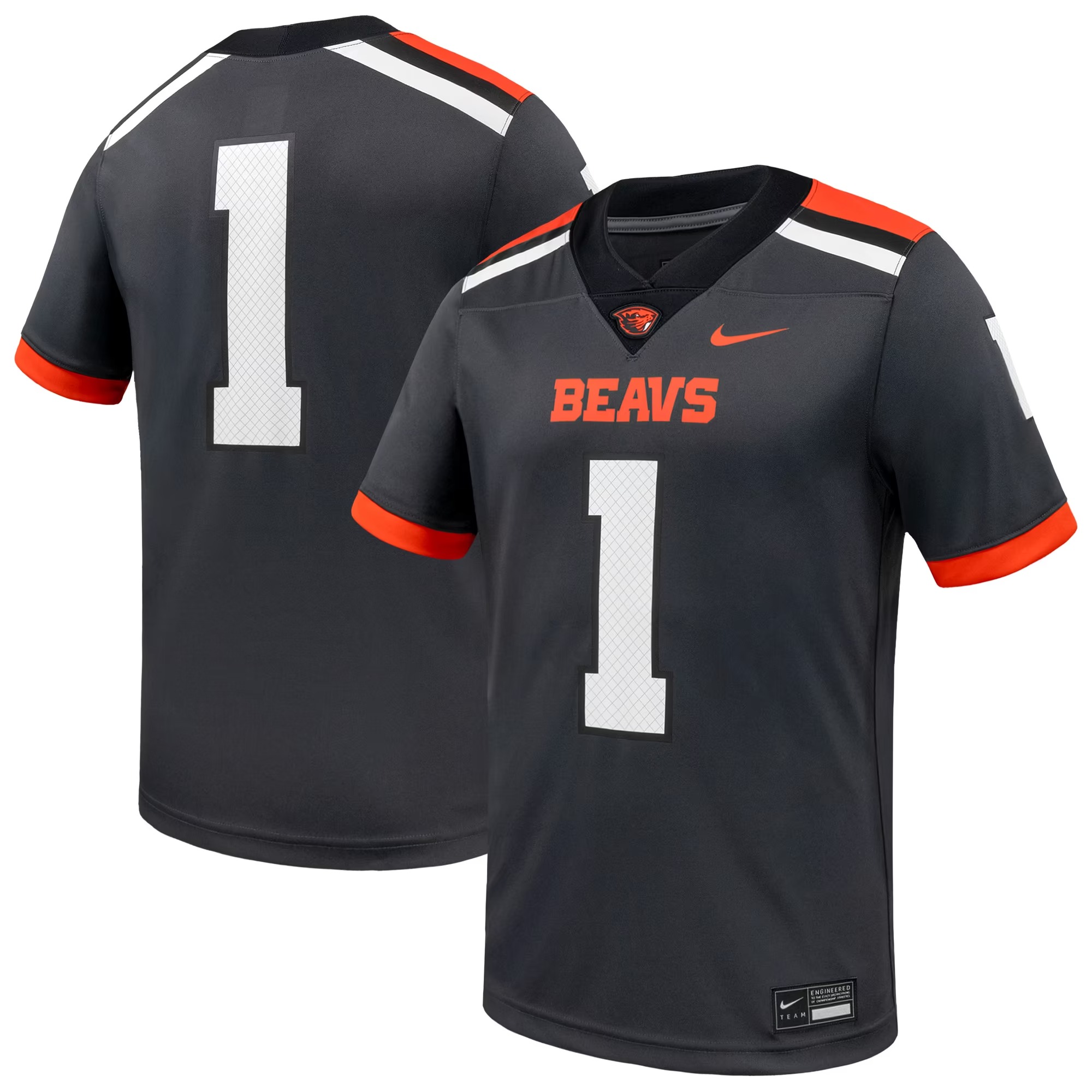 Hunk Wear - #1 Oregon State Beavers Nike Game Football Jersey - Anthracite