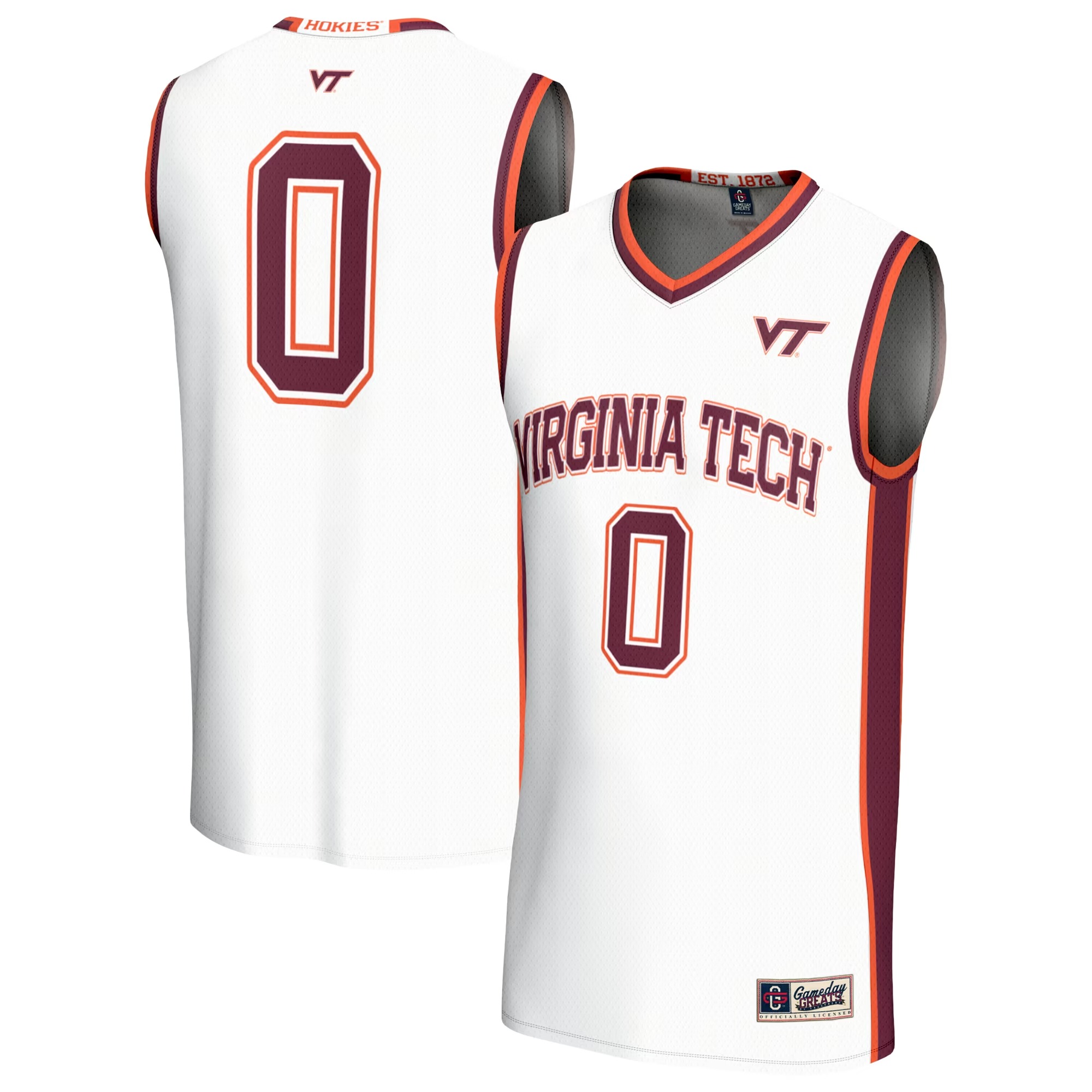 Hunk Wear - #0 Virginia Tech Hokies GameDay Greats Youth Lightweight Collegiate Basketball Fashion Jersey - White