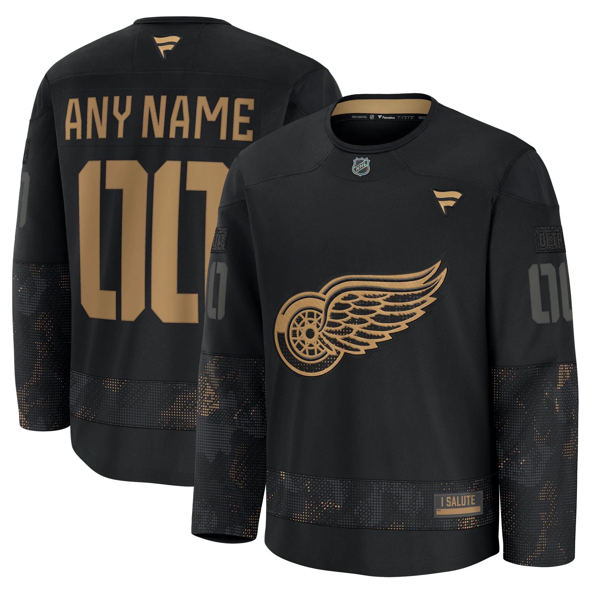 Hunk Wear - Detroit Red Wings Fanatics 2024 Military Appreciation Custom Practice Jersey - Black