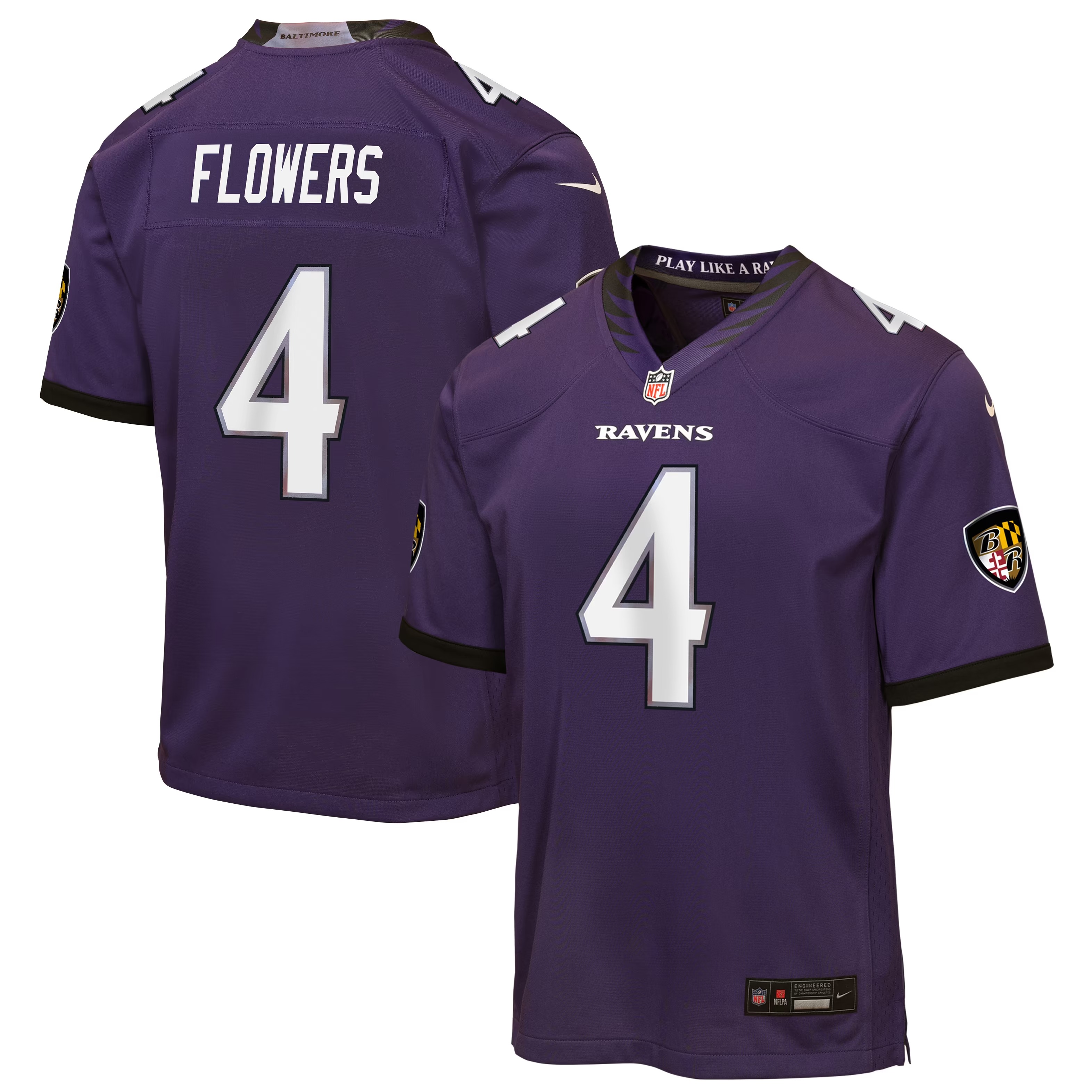 Hunk Wear - Zay Flowers Baltimore Ravens Nike Youth Game Jersey - Purple