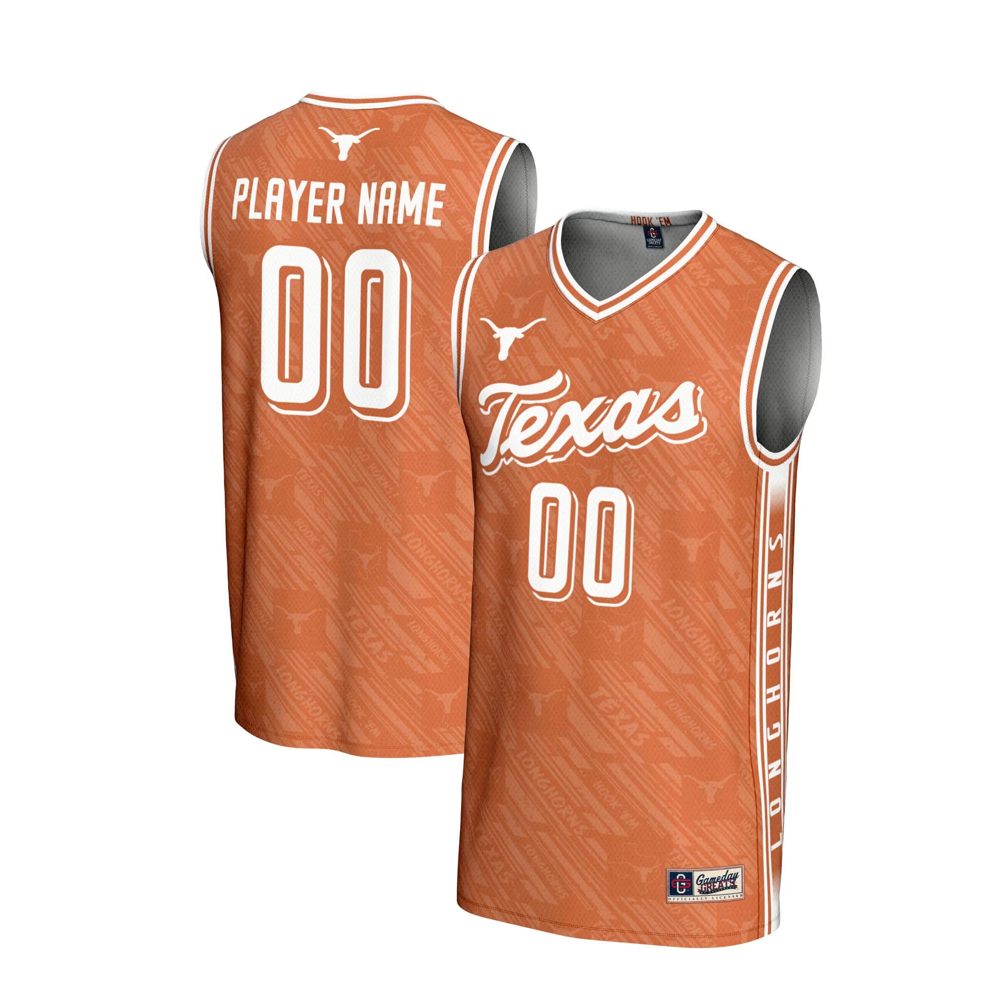 Hunk Wear - Texas Longhorns GameDay Greats NIL Pick-A-Player Men's Basketball Highlight Print Lightweight Jersey - Texas Orange
