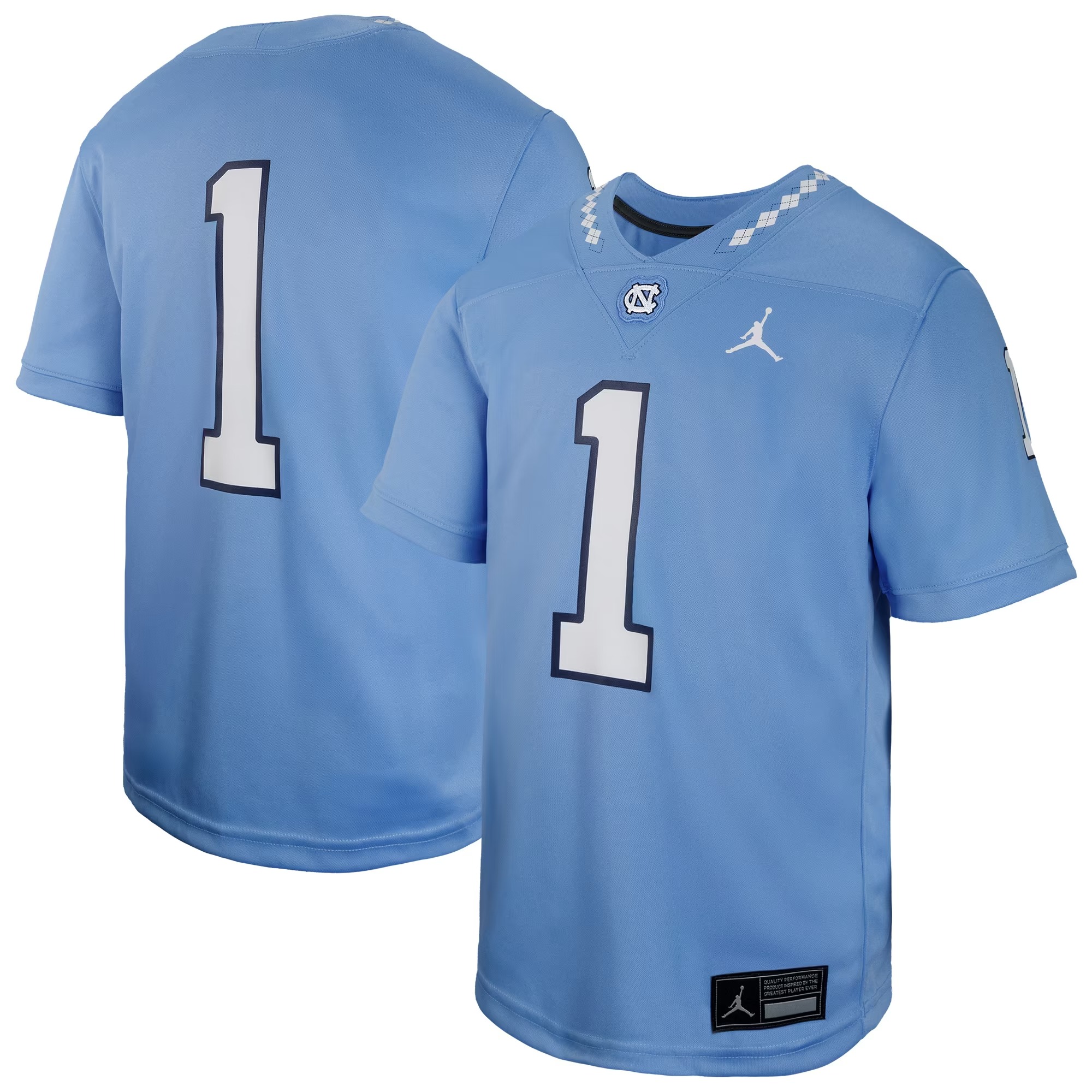 Hunk Wear - #1 North Carolina Tar Heels Jordan Brand Youth Untouchable Replica Game Jersey - Carolina Blue