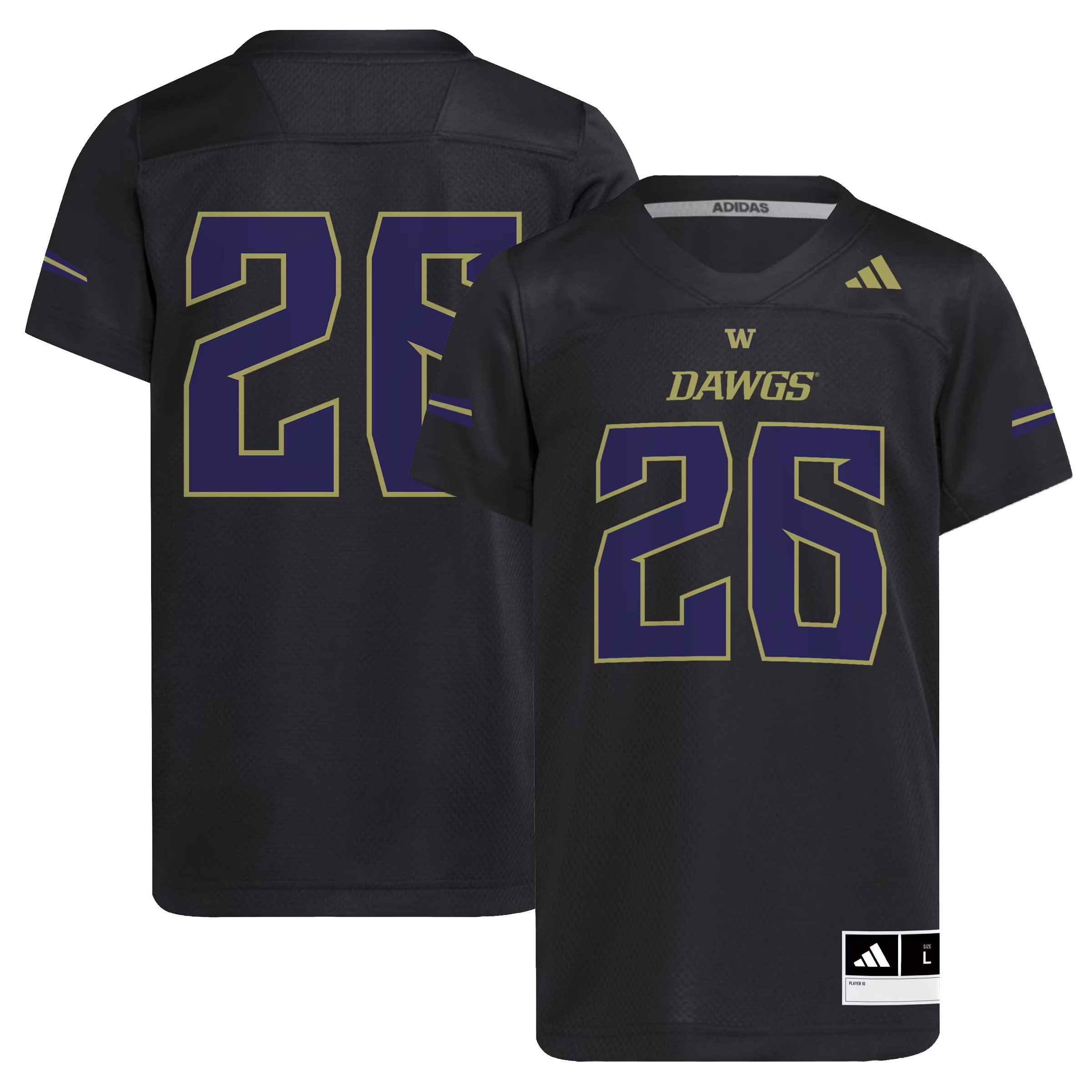 Hunk Wear - #26 Washington Huskies adidas Youth Dawgs Strategy Football Jersey - Black