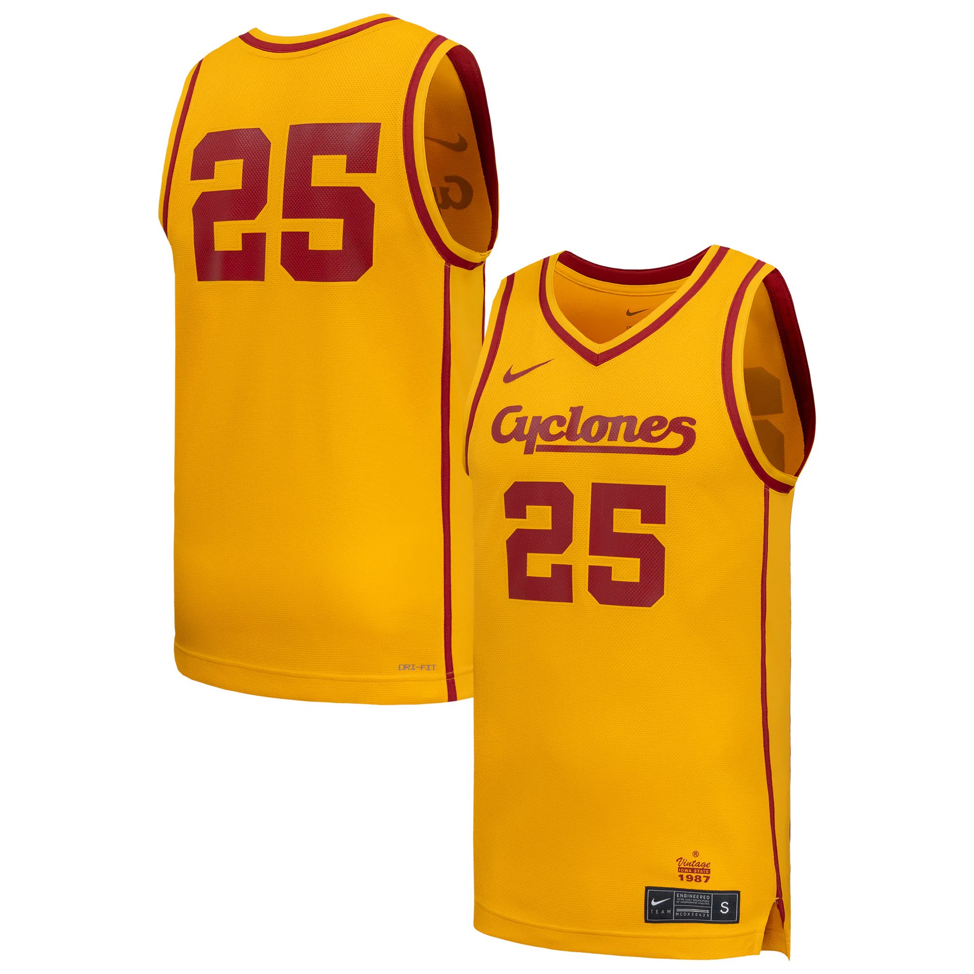 Hunk Wear - #25 Iowa State Cyclones Nike Replica Basketball Jersey - Gold