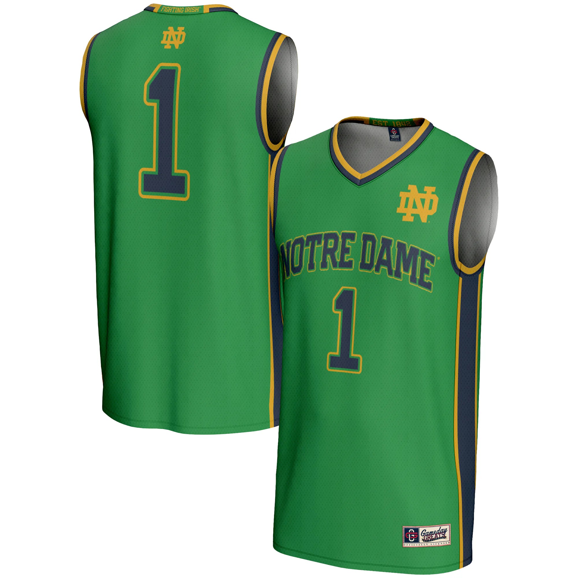 Hunk Wear - #1 Notre Dame Fighting Irish GameDay Greats Youth Lightweight Basketball Jersey - Green