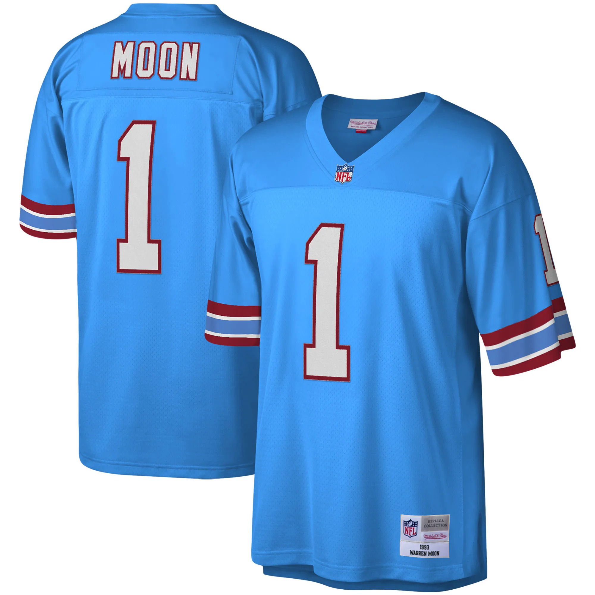 Hunk Wear - Warren Moon Houston Oilers Mitchell & Ness Legacy Replica Jersey - Light Blue