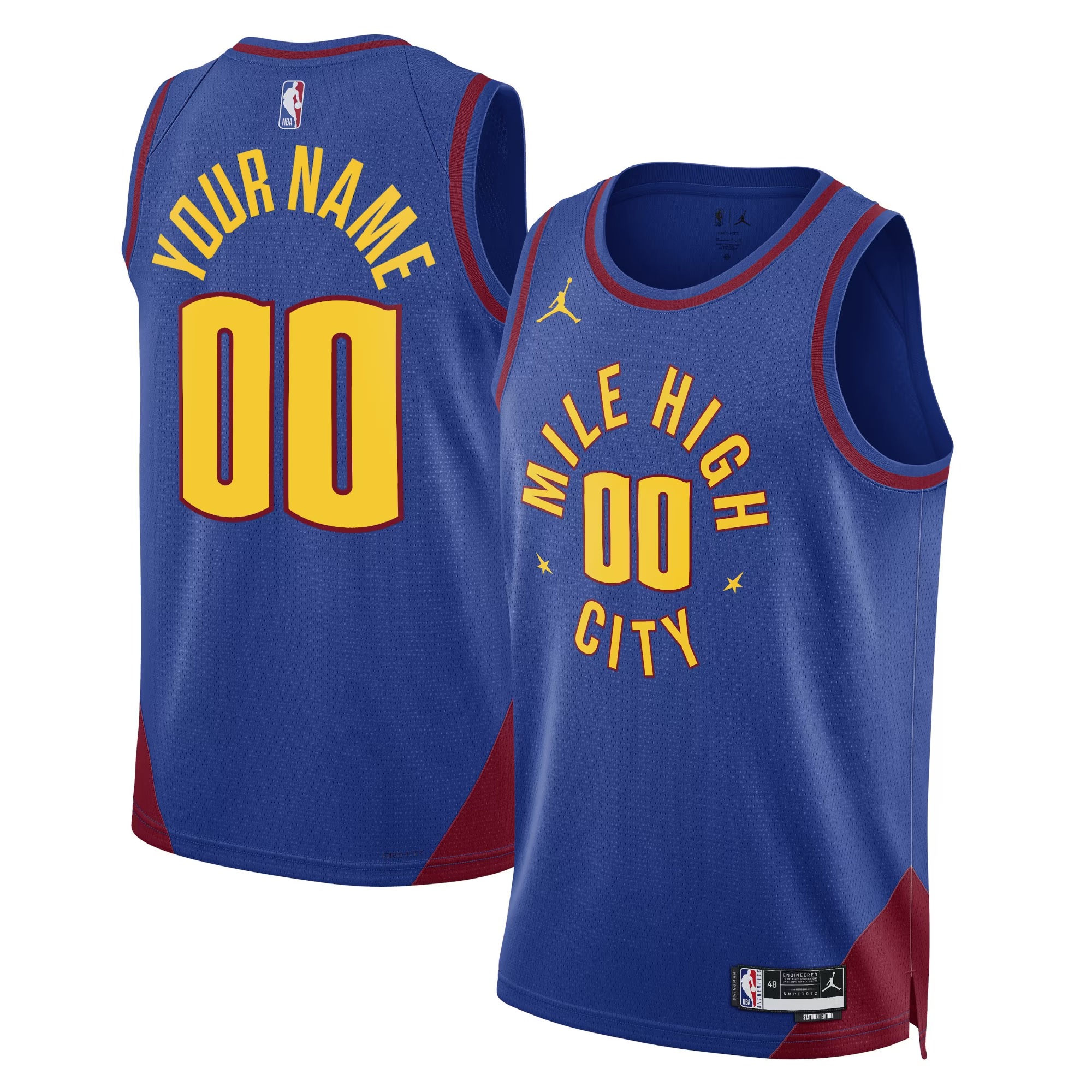Hunk Wear - Denver Nuggets Jordan Brand Unisex 2022_23 Swingman Custom Jersey - Statement Edition - Blue