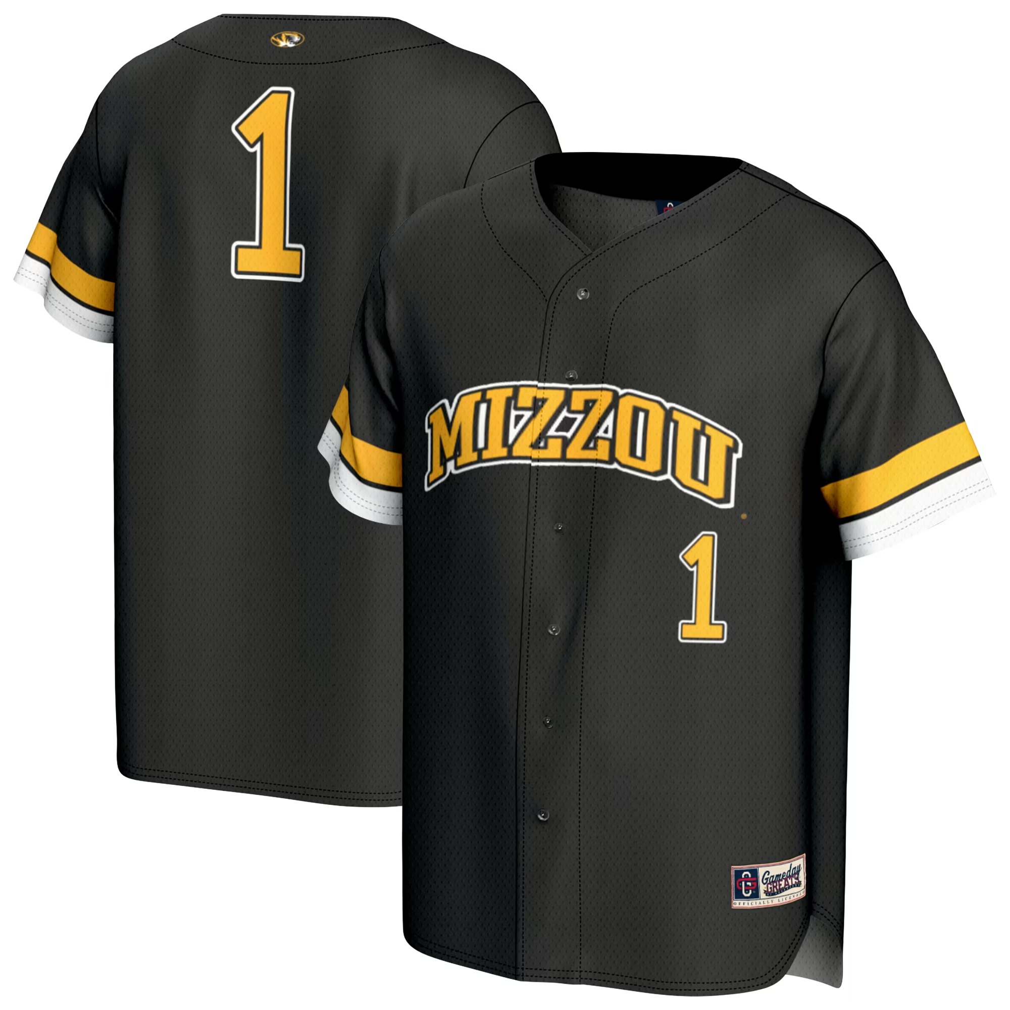 Hunk Wear - #1 Missouri Tigers GameDay Greats Unisex Lightweight Collegiate Baseball Fashion Jersey - Black