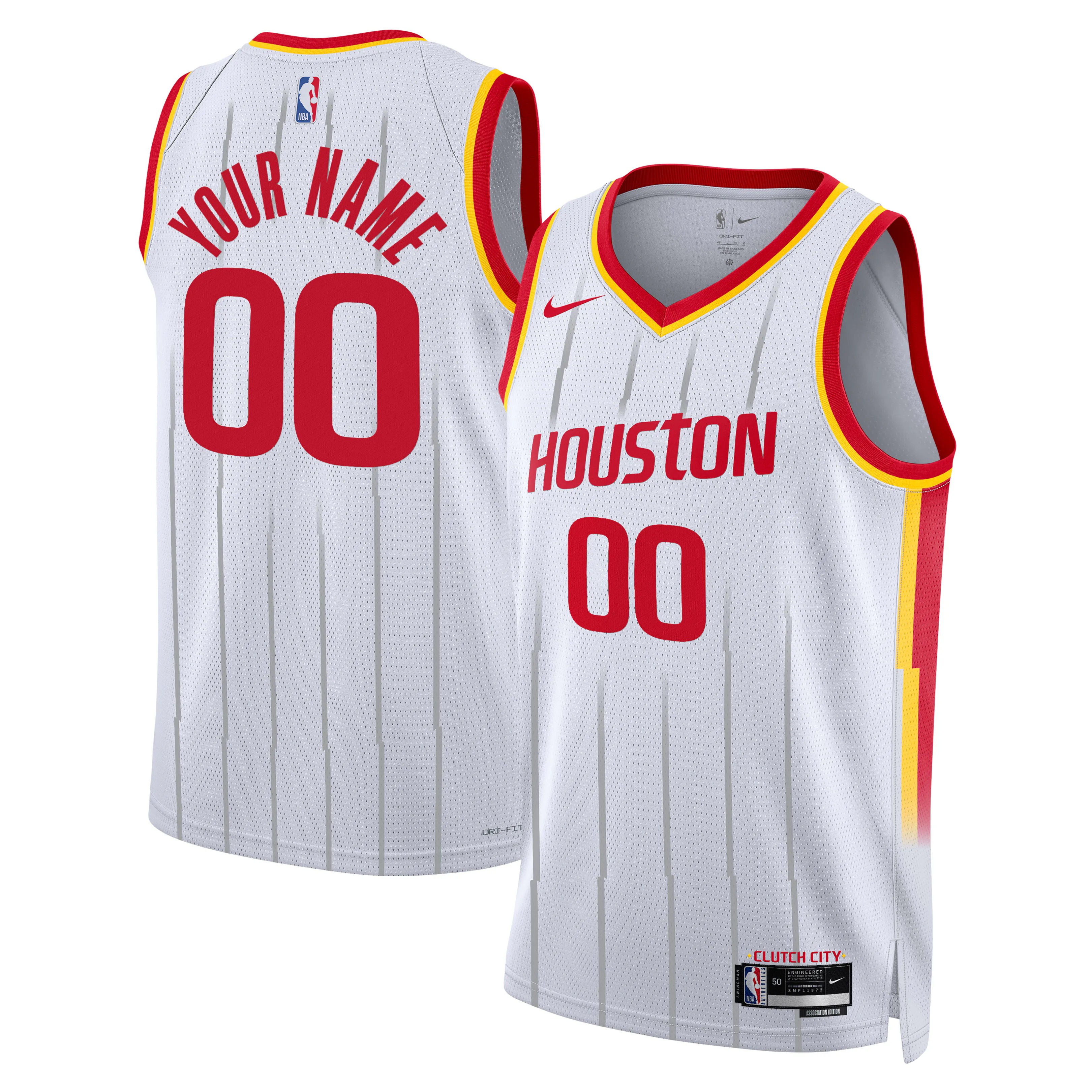 Hunk Wear - Houston Rockets Nike Unisex Swingman Custom Jersey - Association Edition - White