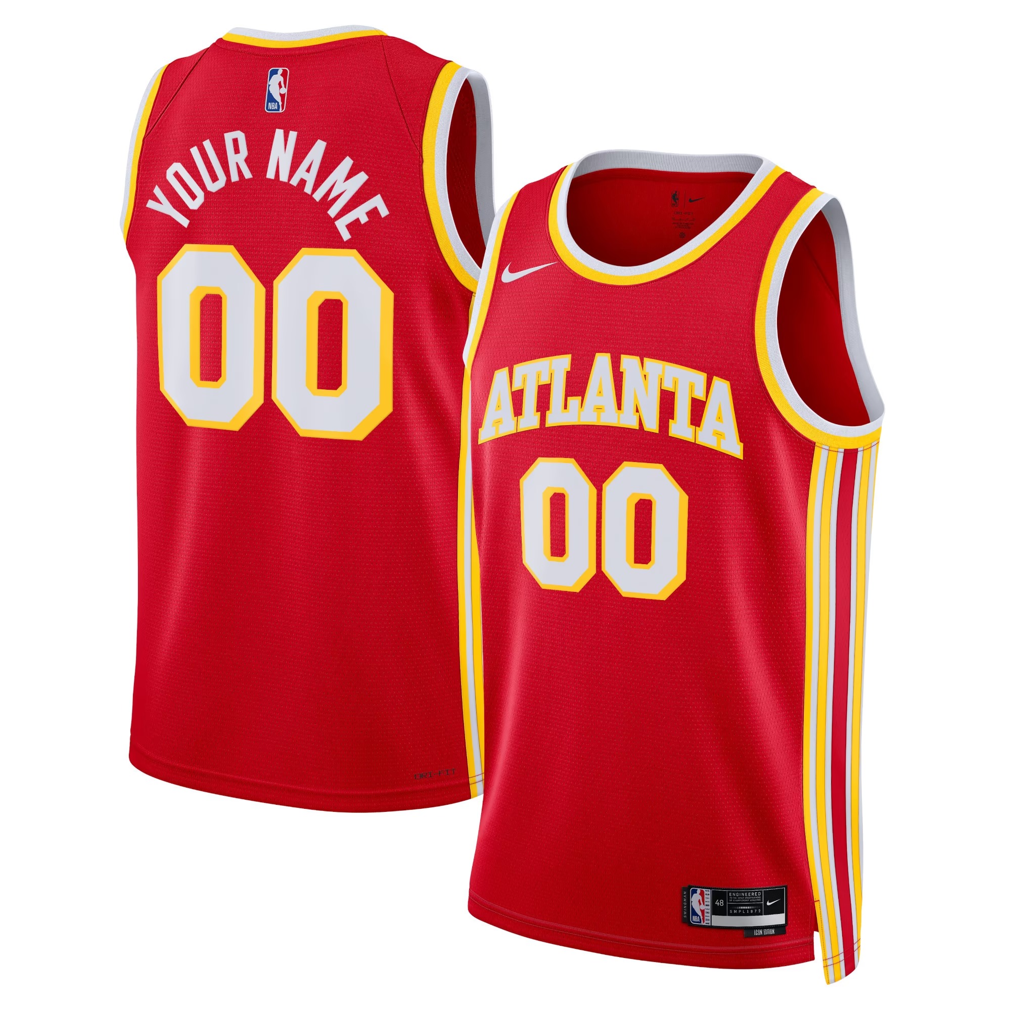 Hunk Wear - Atlanta Hawks Nike Unisex Swingman Custom Jersey Red - Icon Edition