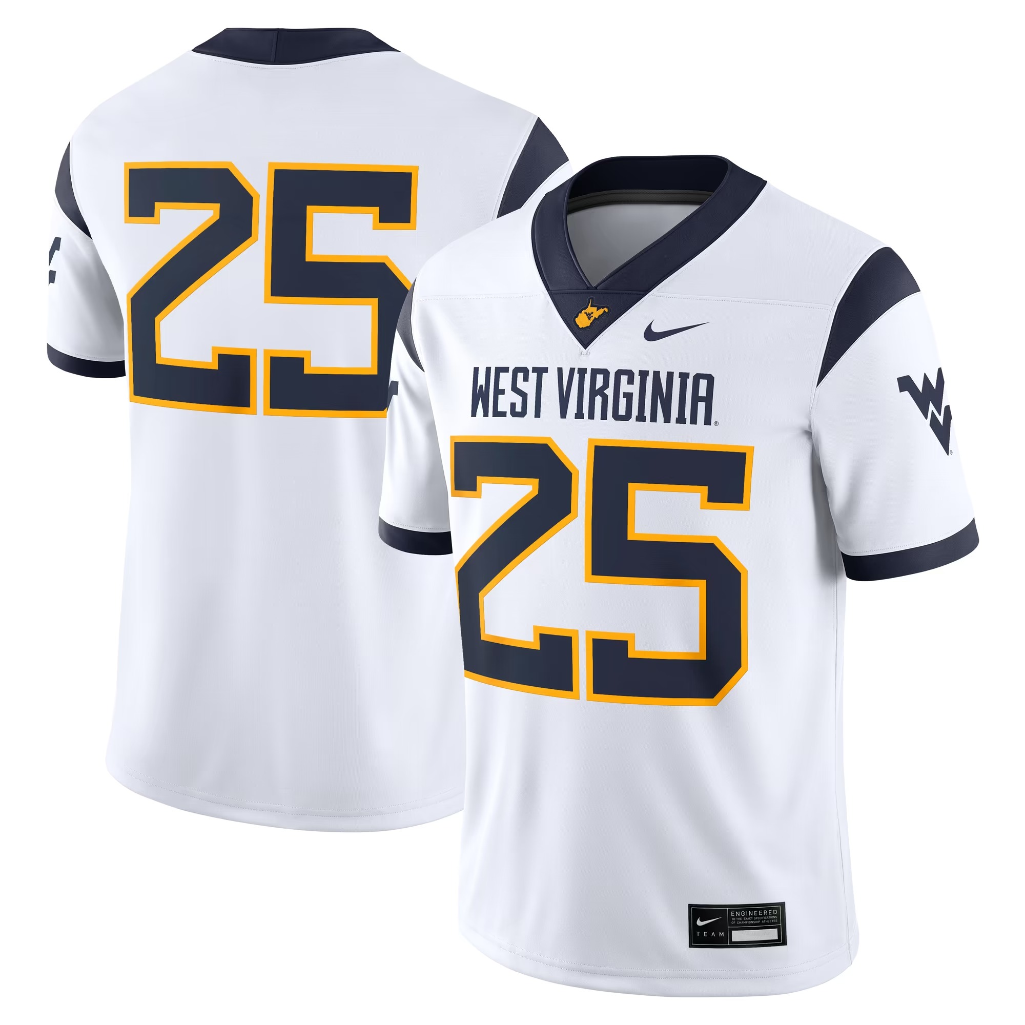 Hunk Wear - #25 West Virginia Mountaineers Nike Limited Away Game Jersey - White