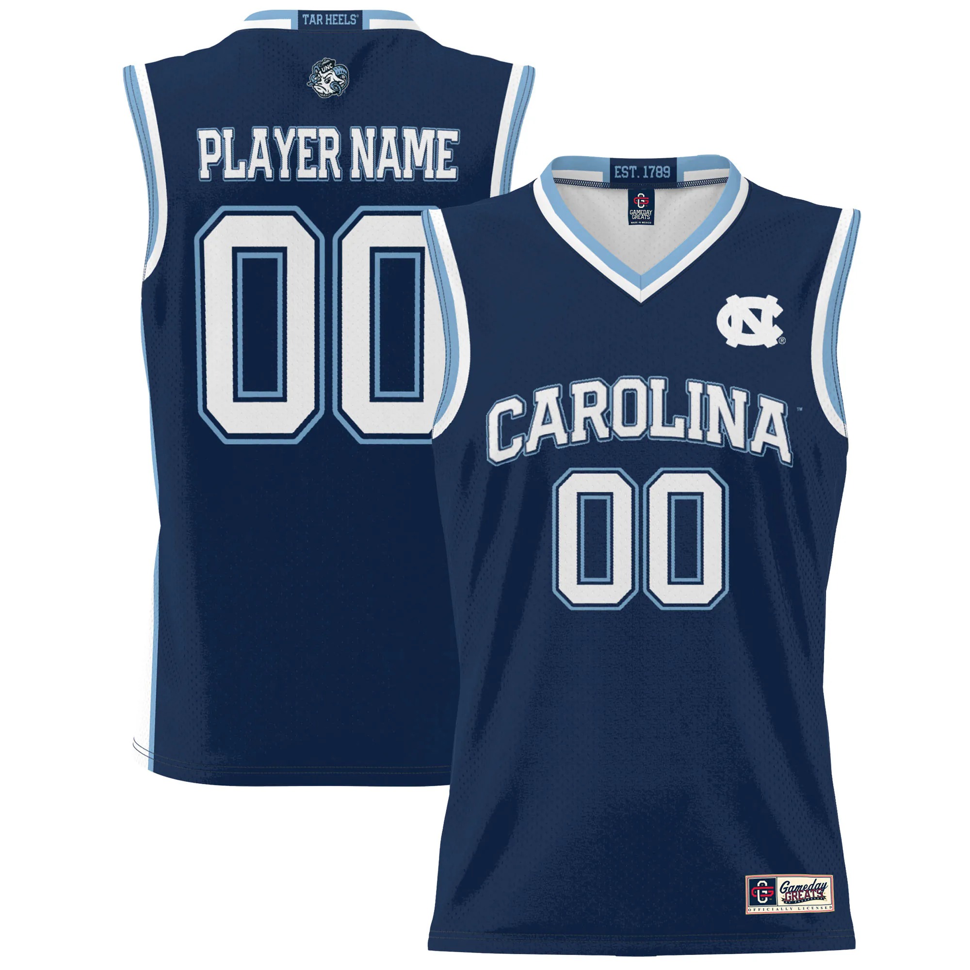 Hunk Wear - North Carolina Tar Heels GameDay Greats Unisex NIL Pick-A-Player Lightweight Women's Basketball Jersey - Navy