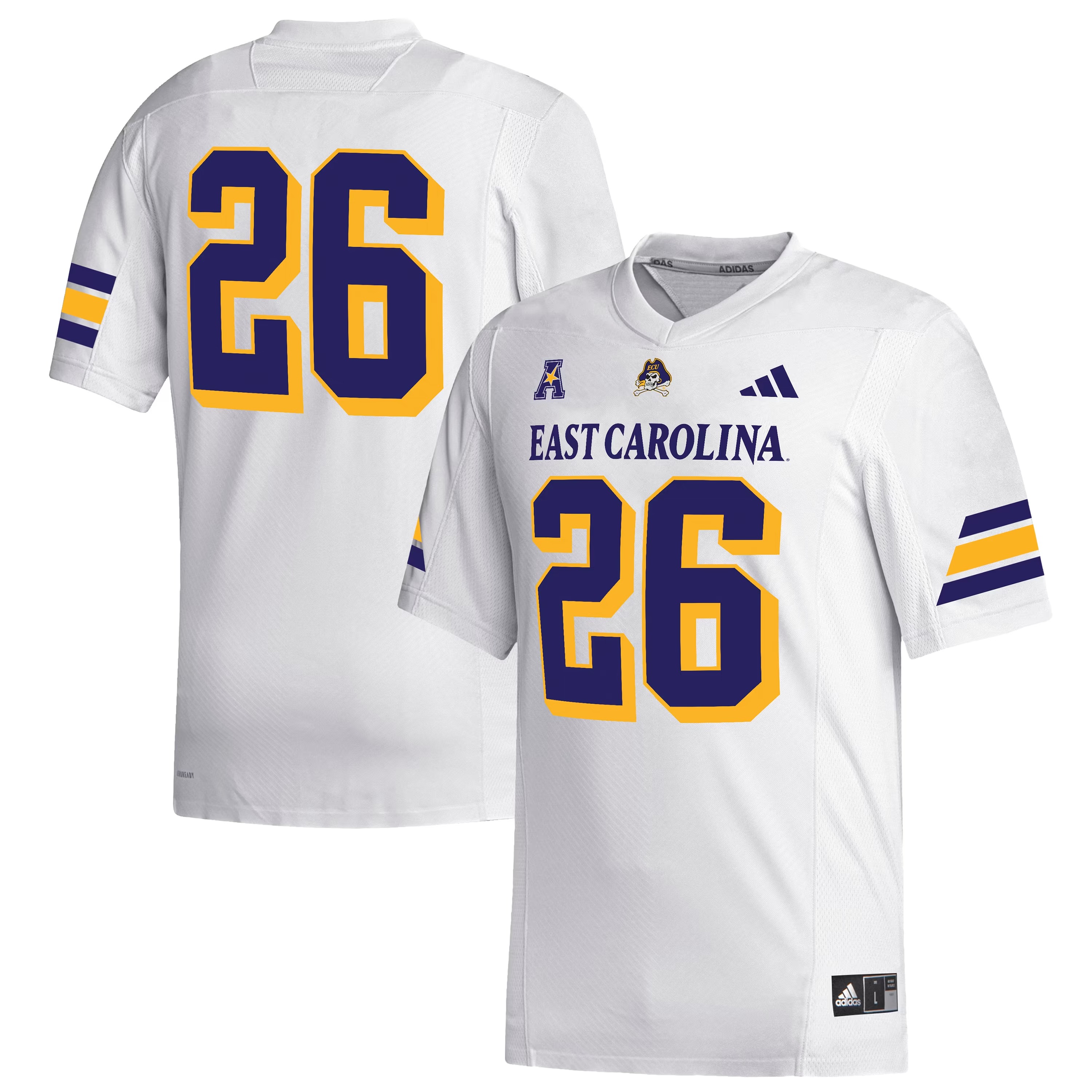 Hunk Wear - #26 ECU Pirates adidas Replica Football Jersey - White