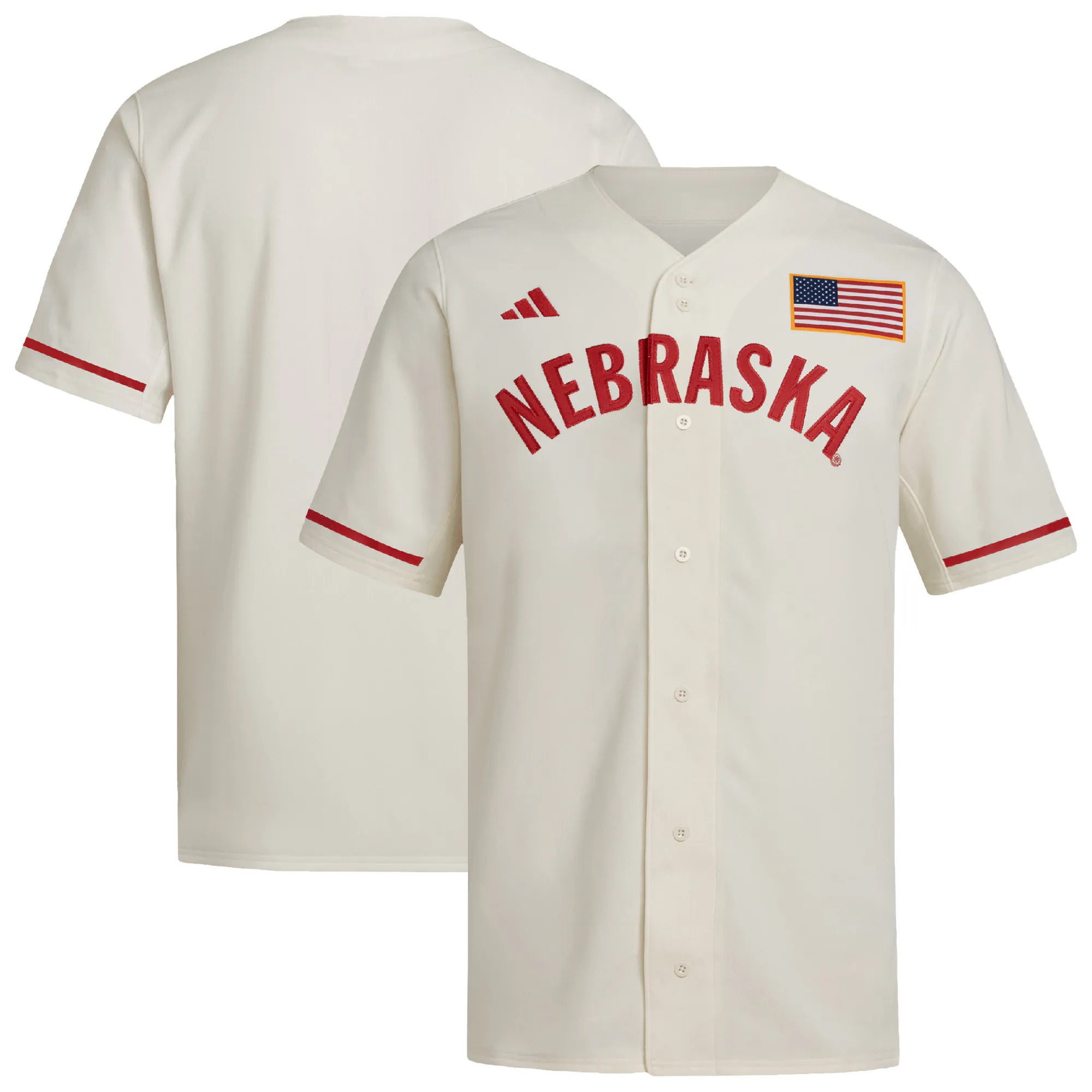 Hunk Wear - Nebraska Huskers adidas Replica Baseball Jersey - Cream
