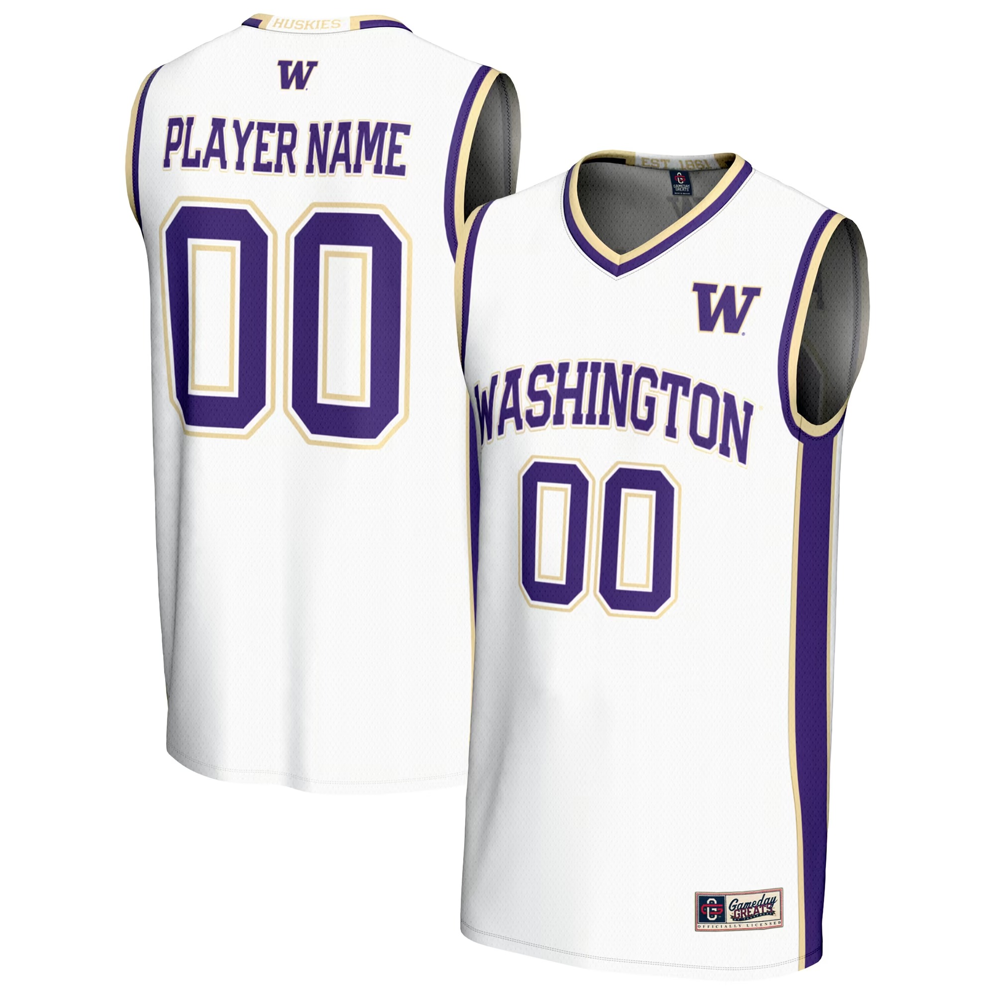 Hunk Wear - Washington Huskies GameDay Greats Youth NIL Pick-A-Player Lightweight Men's Basketball Jersey - White