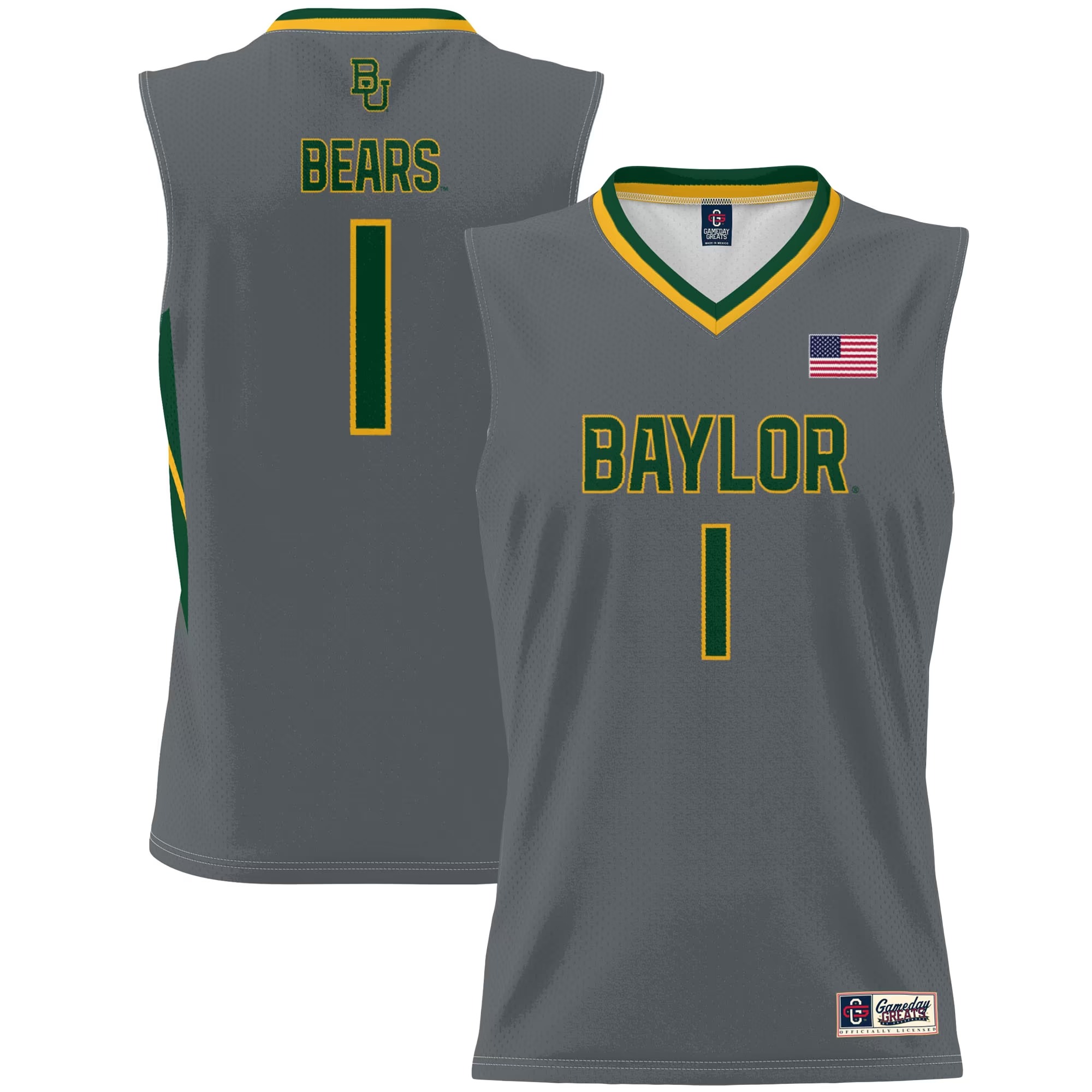 Hunk Wear - #1 Baylor Bears GameDay Greats Youth Lightweight Basketball Jersey - Gray