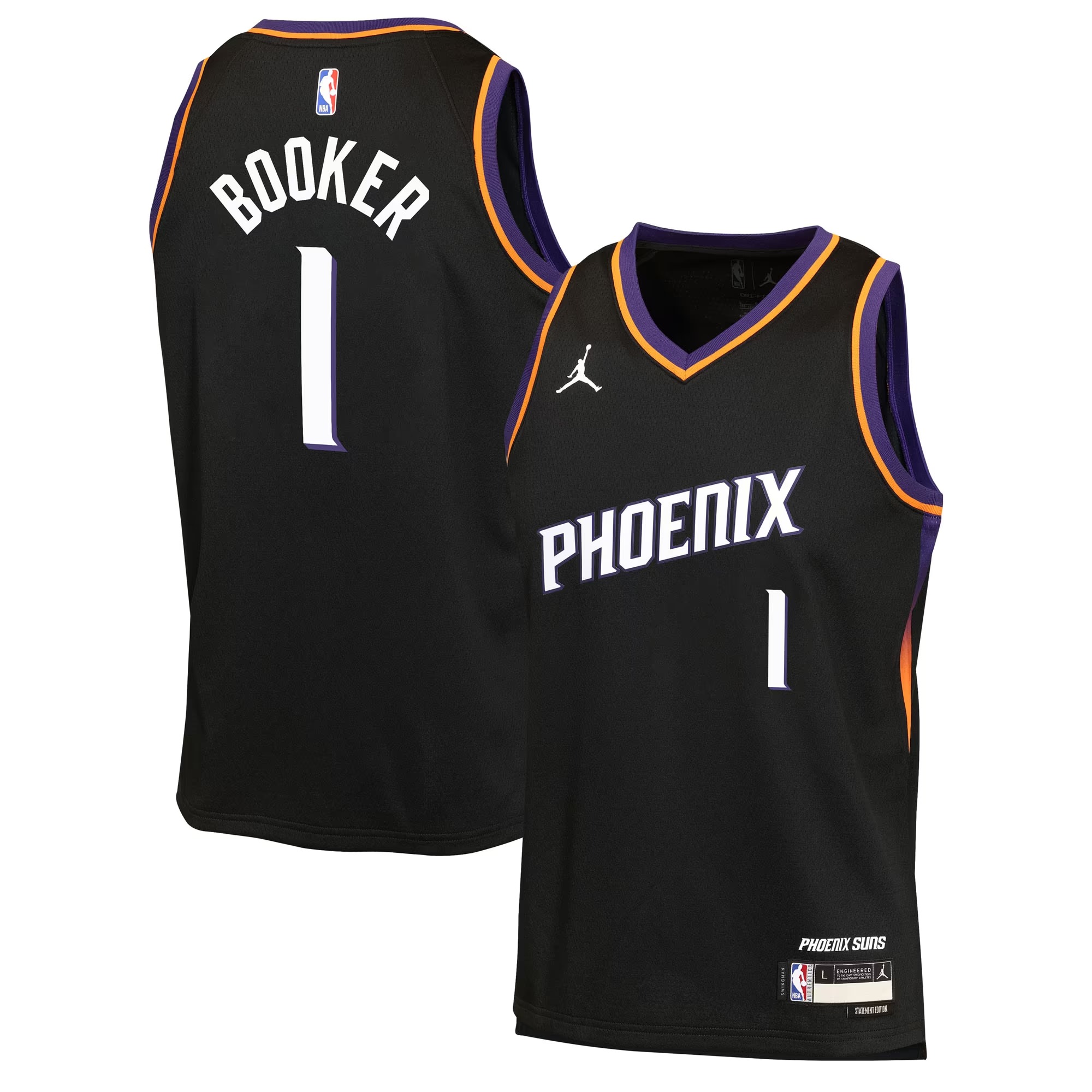 Hunk Wear - Devin Booker Phoenix Suns Jordan Brand Youth Swingman Jersey - Statement Edition - Black