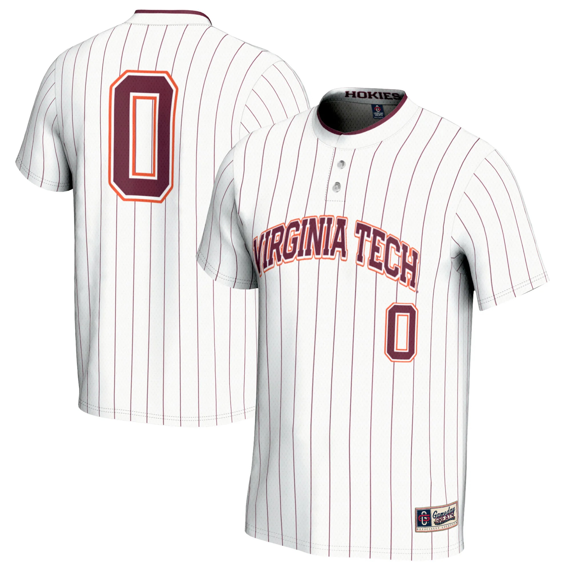 Hunk Wear - #0 Virginia Tech Hokies GameDay Greats Youth Softball Fashion Jersey - White