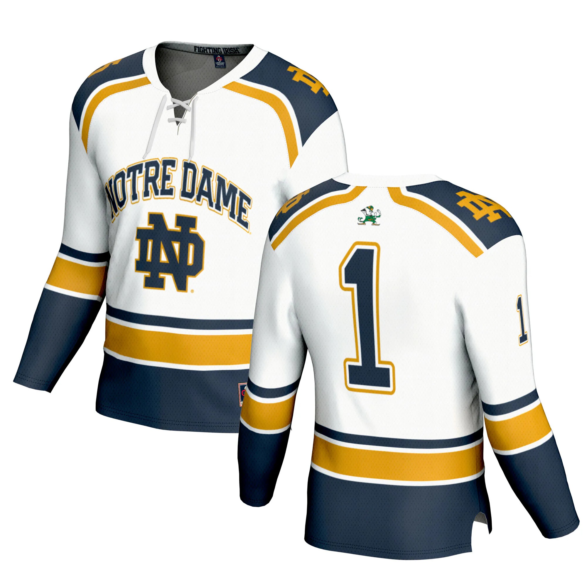 Hunk Wear - #1 Notre Dame Fighting Irish GameDay Greats Youth Lightweight Collegiate Hockey Fashion Jersey - White
