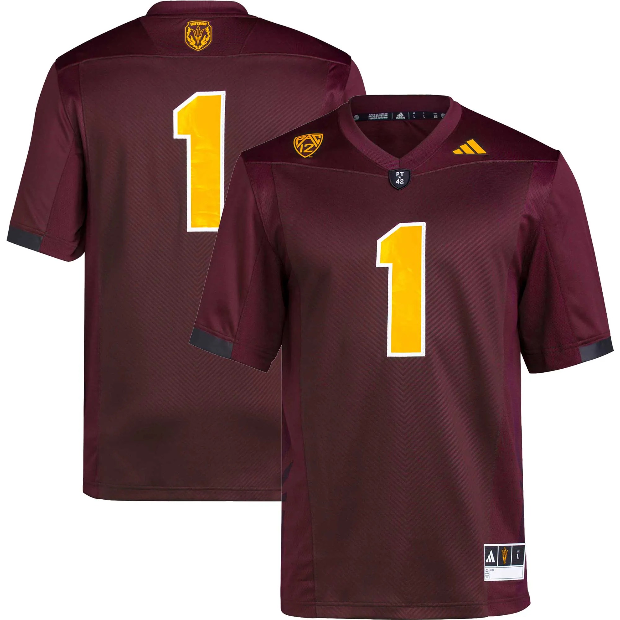 Hunk Wear - #1 Arizona State Sun Devils adidas Premier Football Jersey - Maroon
