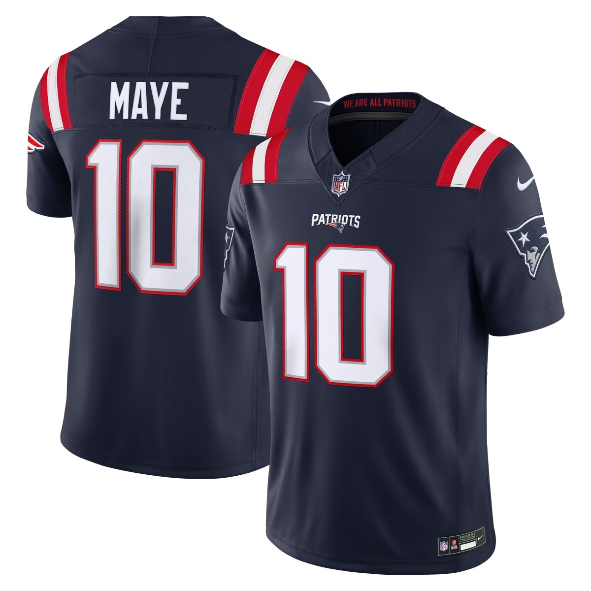 Hunk Wear - Drake Maye New England Patriots Nike Team Vapor F.U.S.E. Stitched Limited Jersey - Navy