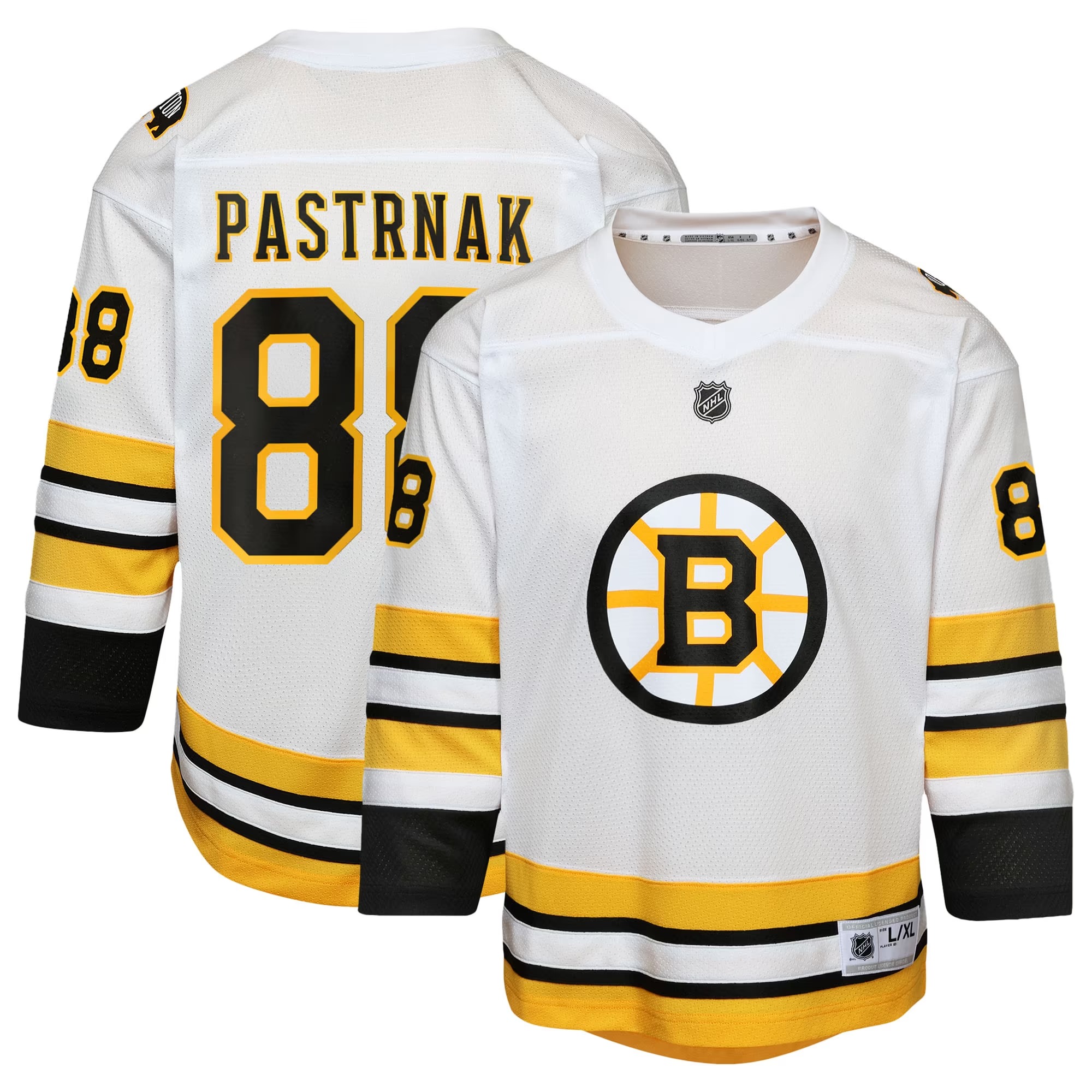 Hunk Wear - David Pastrnak Boston Bruins Youth Home Replica Player Jersey - White