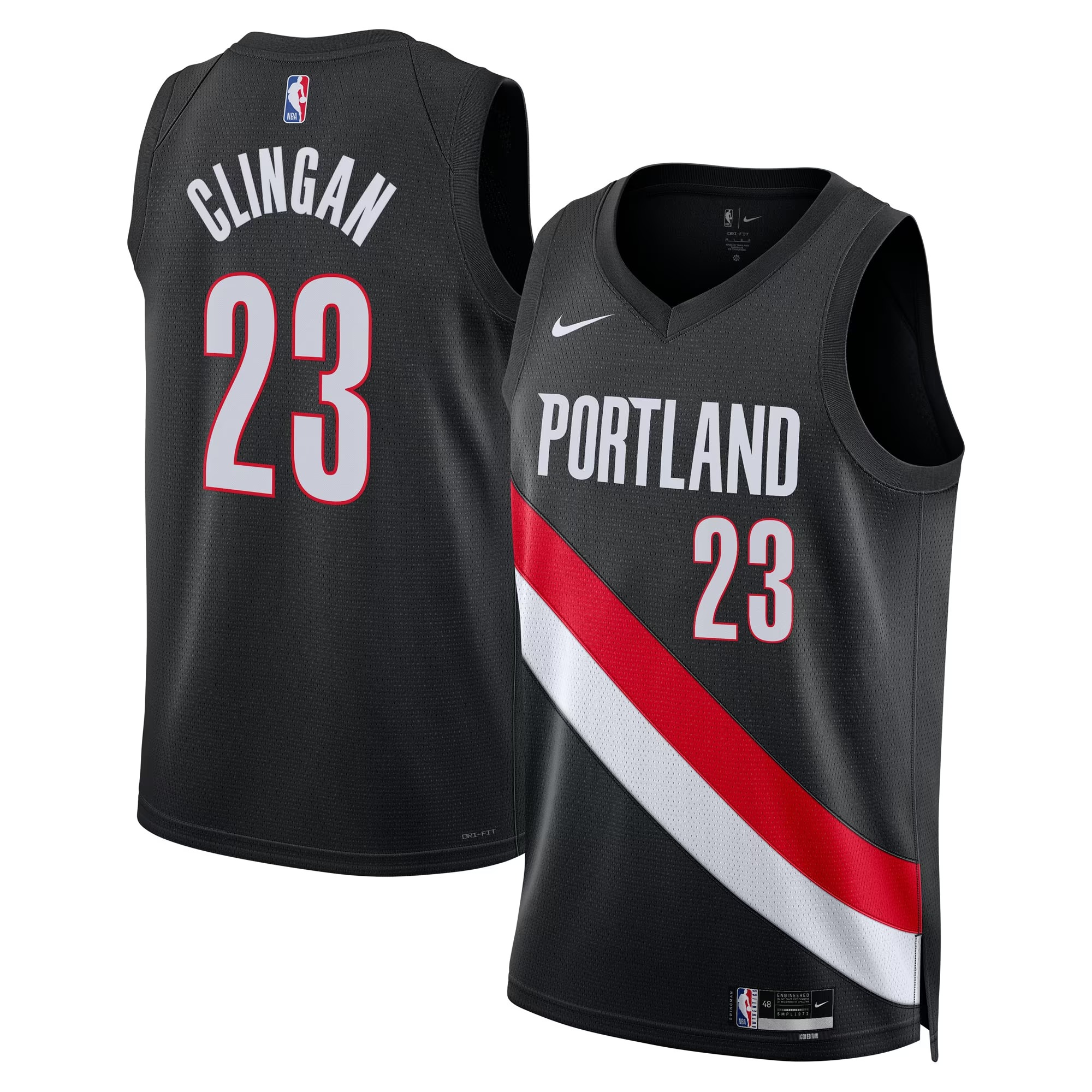 Hunk Wear - Donovan Clingan Portland Trail Blazers Nike Unisex Swingman Jersey - Icon Edition - Black