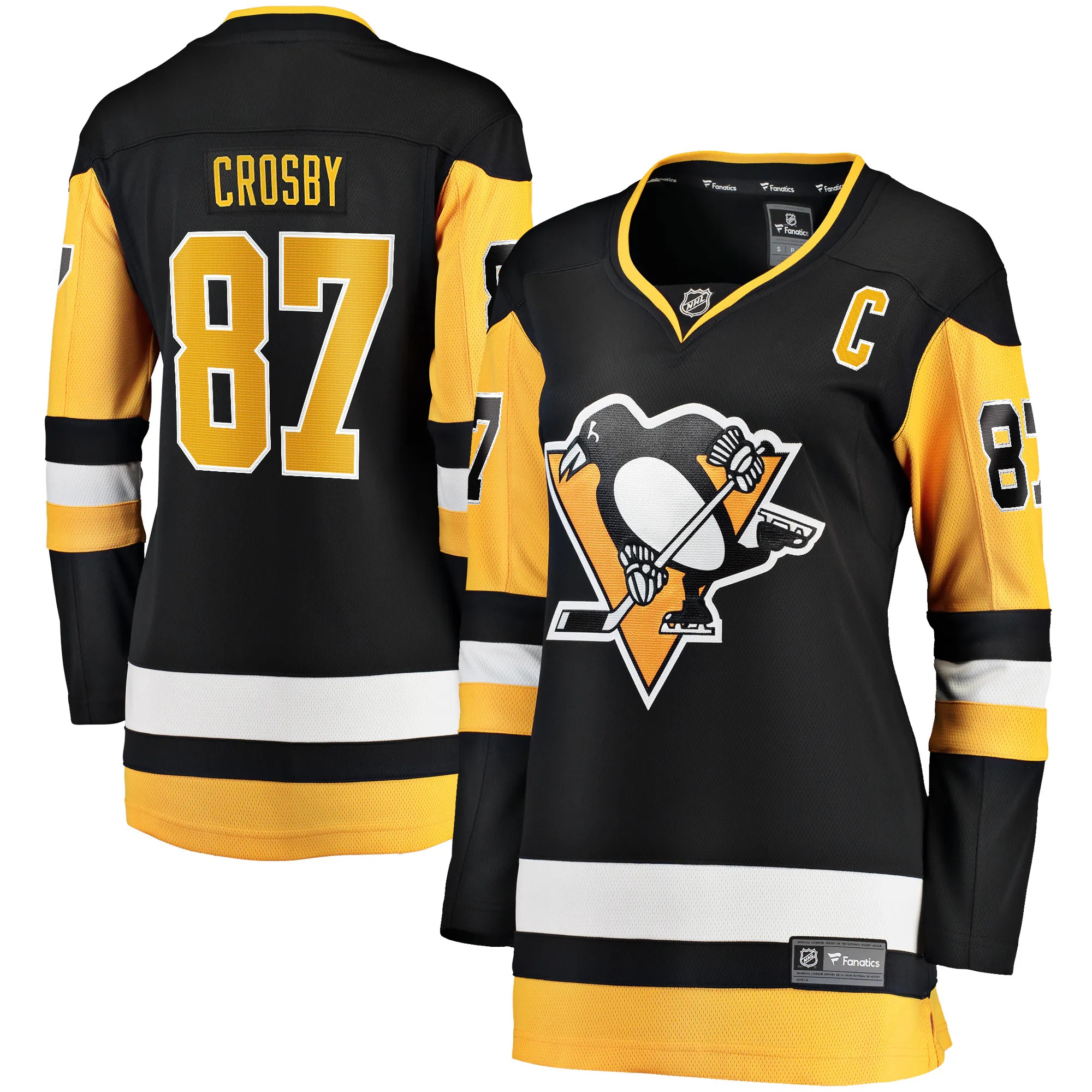Hunk Wear - Sidney Crosby Pittsburgh Penguins Fanatics Women's Captain Patch Home Breakaway Jersey - Black