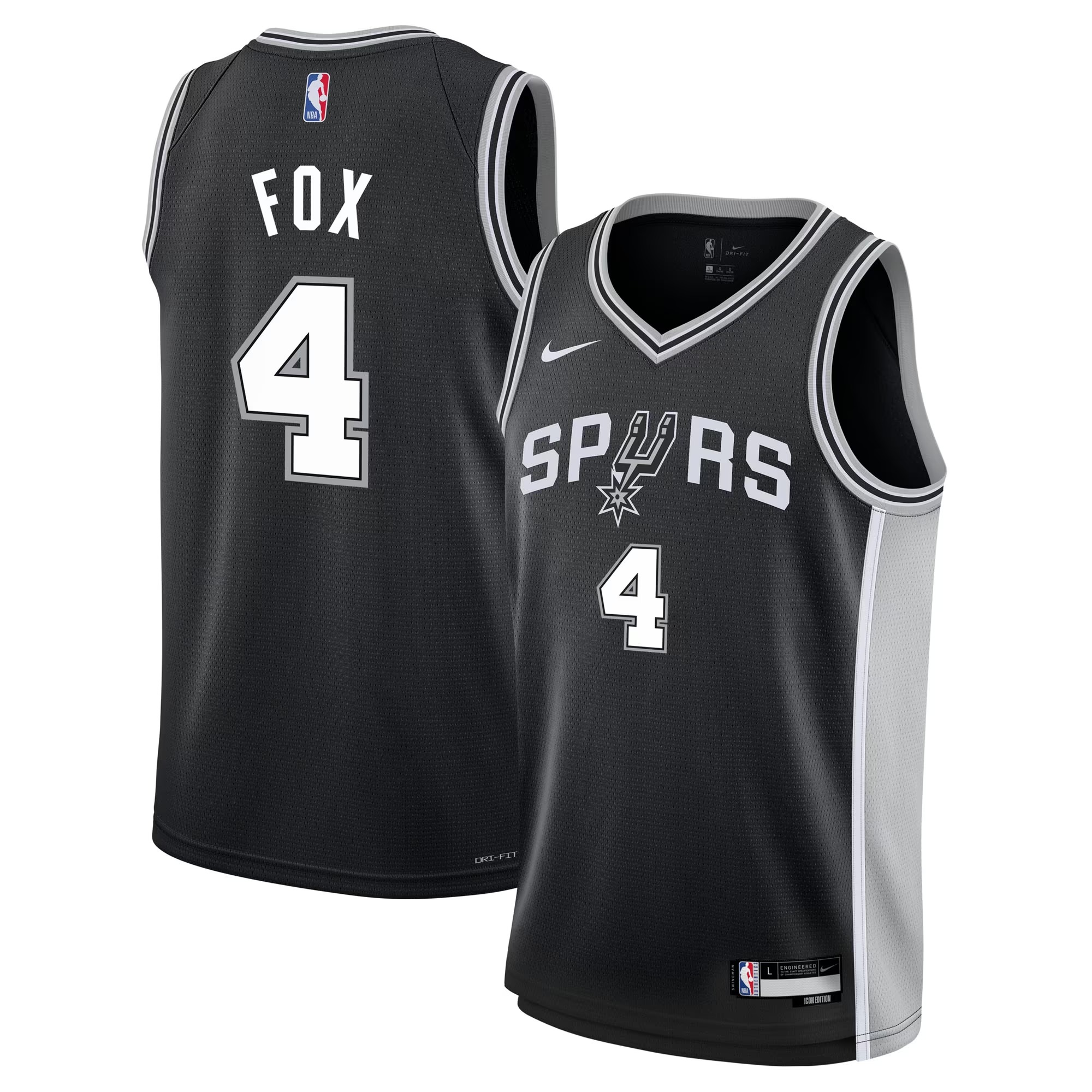 Hunk Wear - De'Aaron Fox San Antonio Spurs Nike Youth Swingman Jersey - Icon Edition - Black