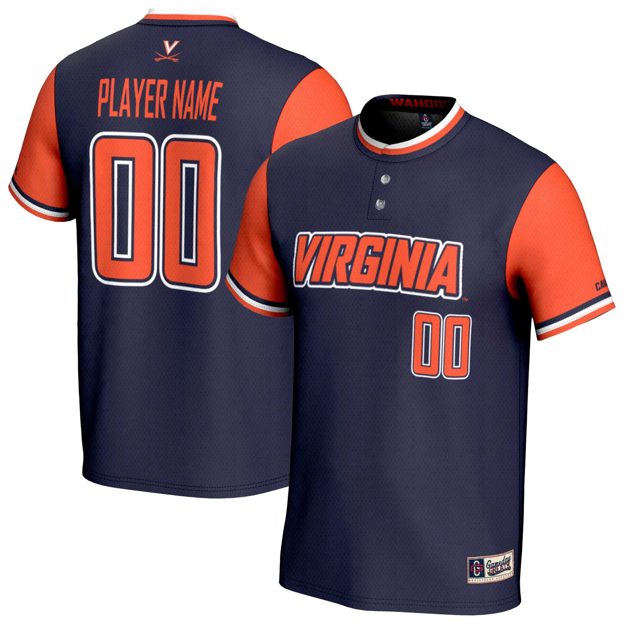 Hunk Wear - Virginia Cavaliers GameDay Greats Youth NIL Pick-A-Player Lightweight Collegiate Softball Fashion Jersey - Navy
