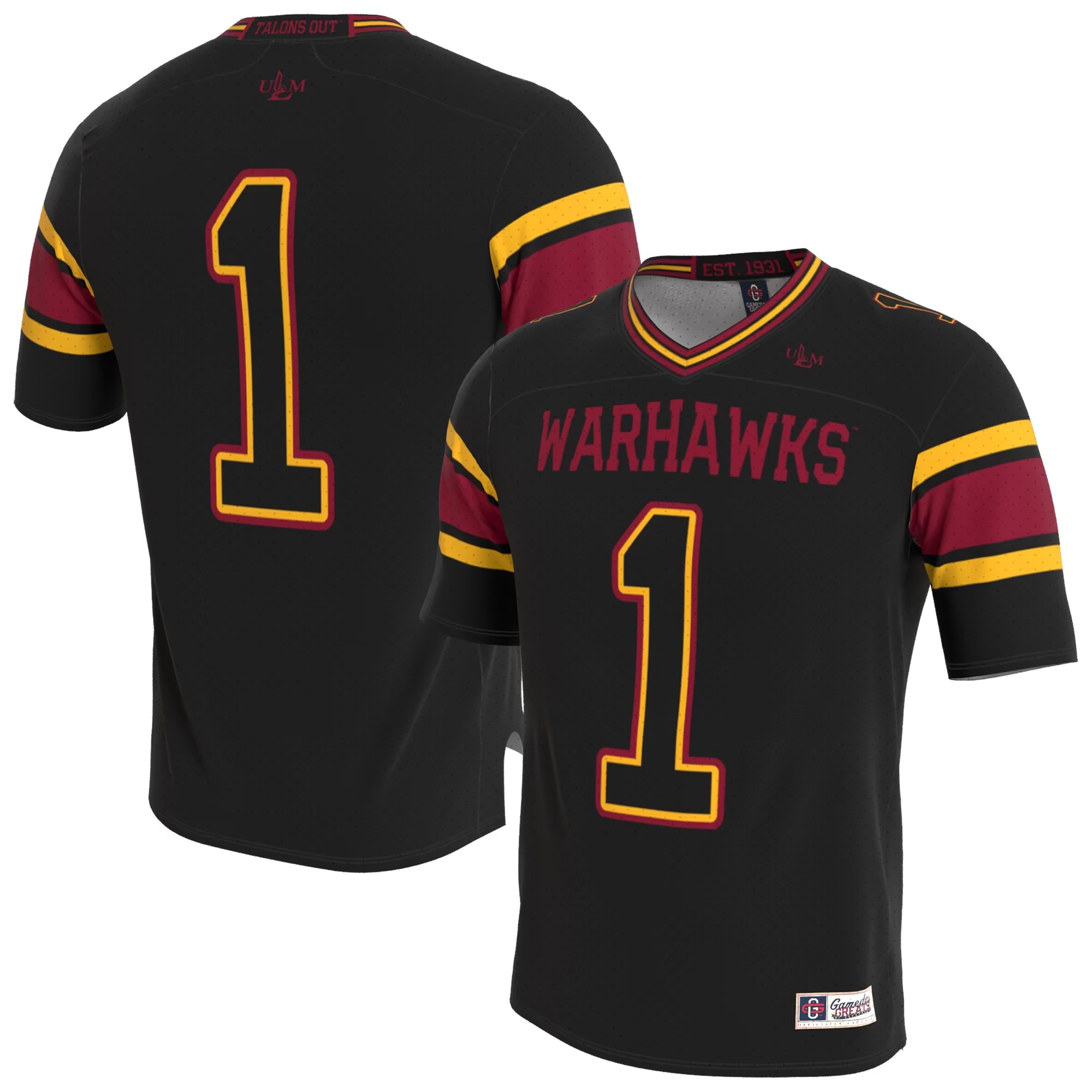 Hunk Wear - ULM Warhawks GameDay Greats Youth Lightweight Collegiate Football Blackout Fashion Jersey - Black