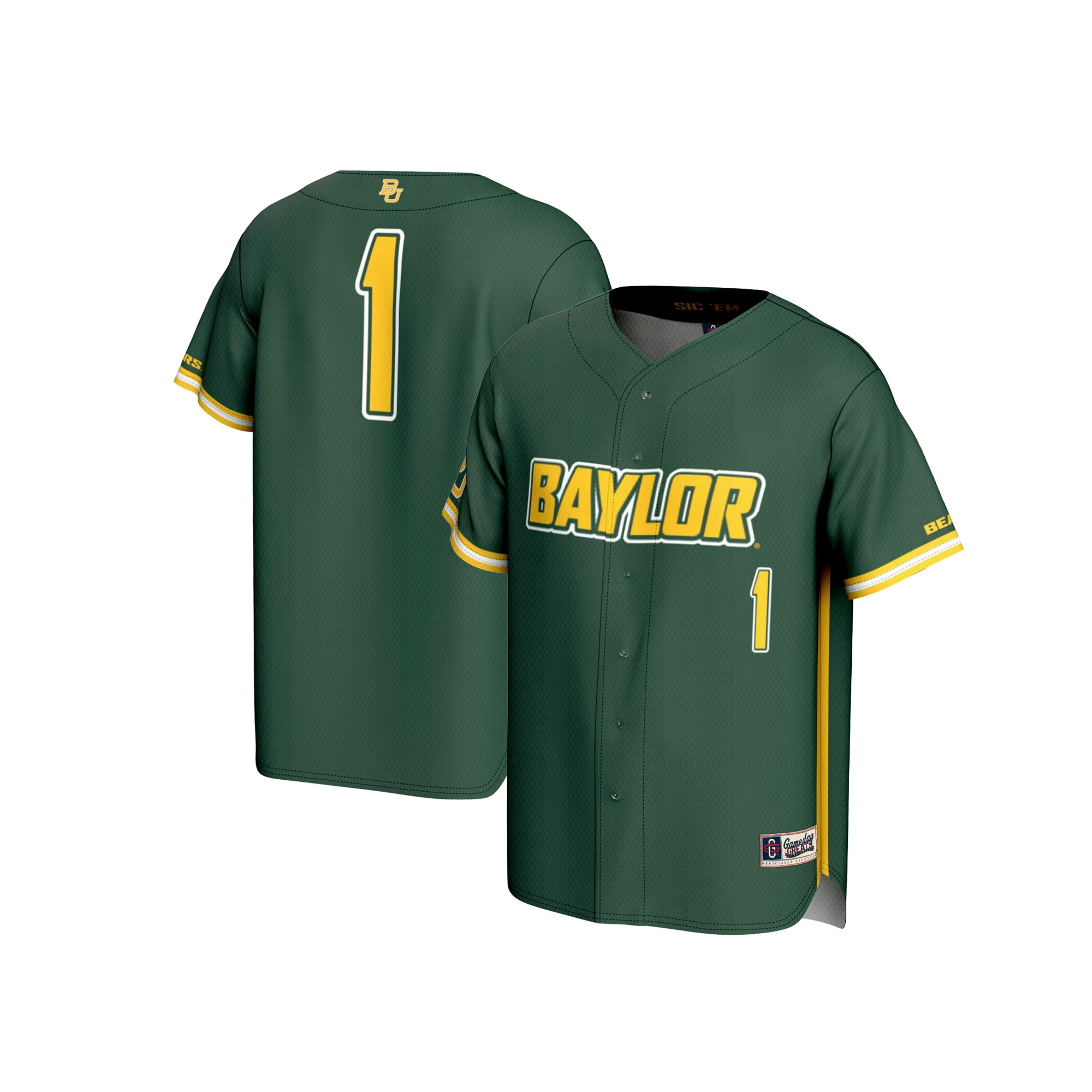 Hunk Wear - #1 Baylor Bears GameDay Greats Unisex Lightweight Baseball Fashion Jersey - Green