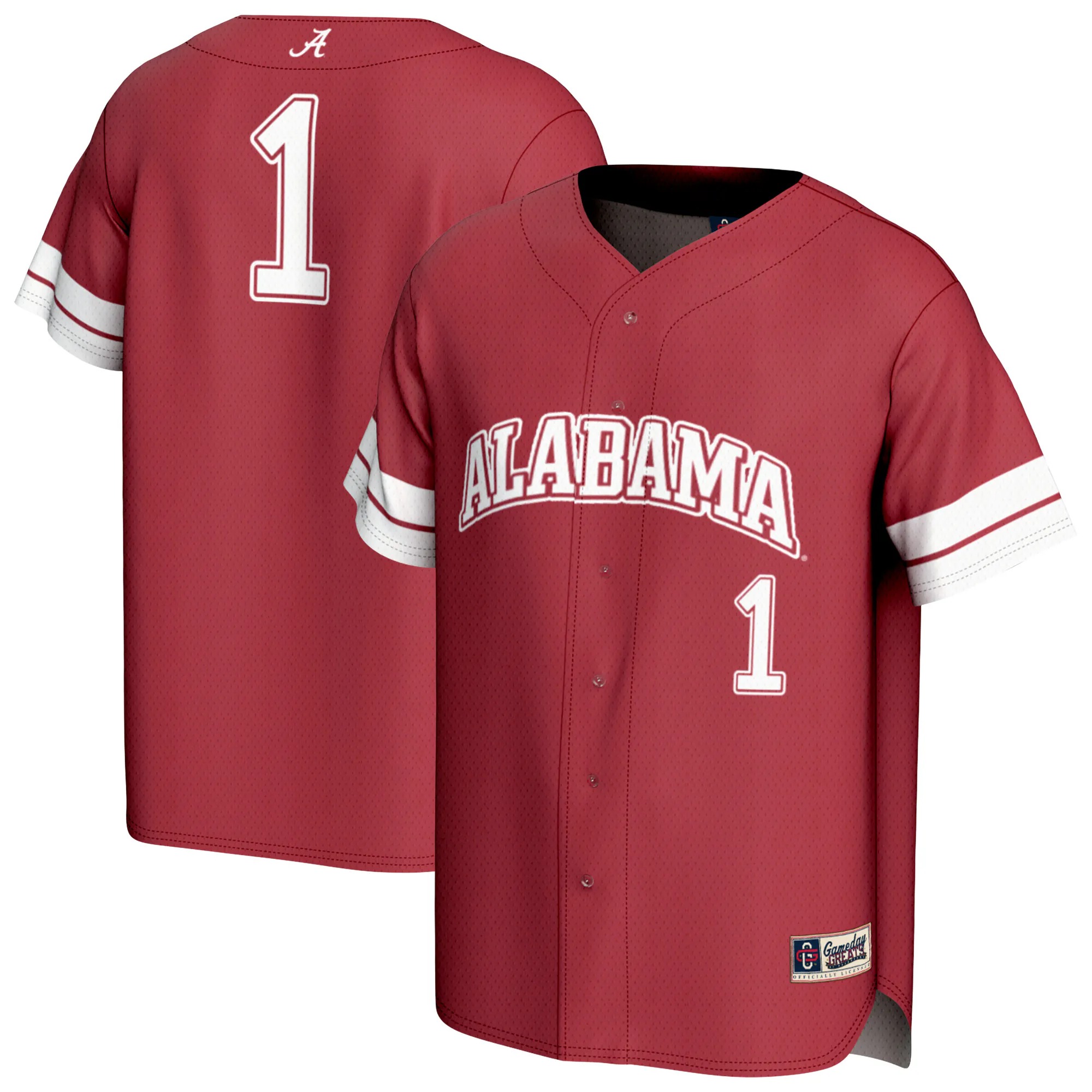 Hunk Wear - #1 Alabama Crimson Tide GameDay Greats Unisex Lightweight Collegiate Baseball Fashion Jersey - Crimson