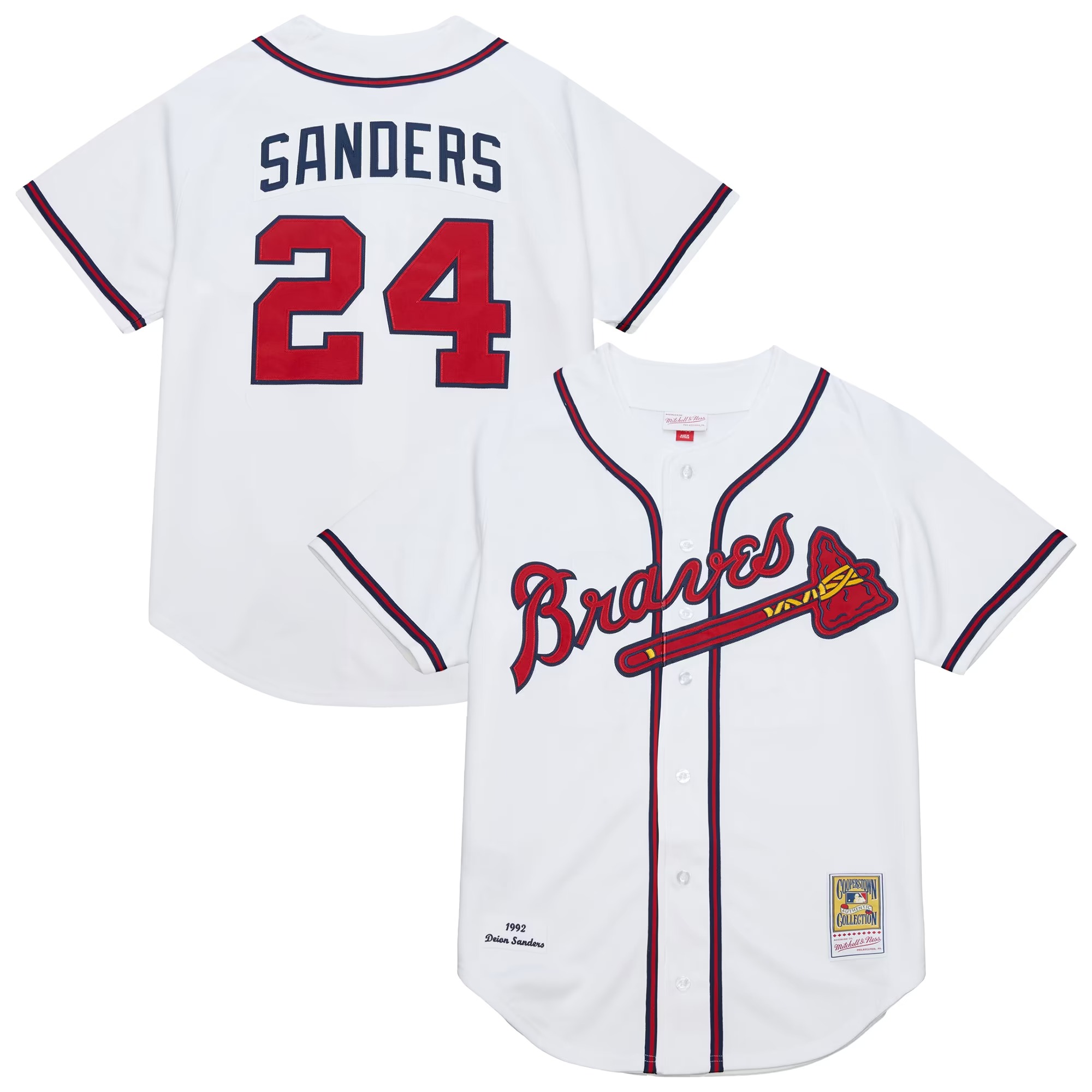 Hunk Wear - Deion Sanders Atlanta Braves Mitchell & Ness Cooperstown Collection 1992 Authentic Jersey - White