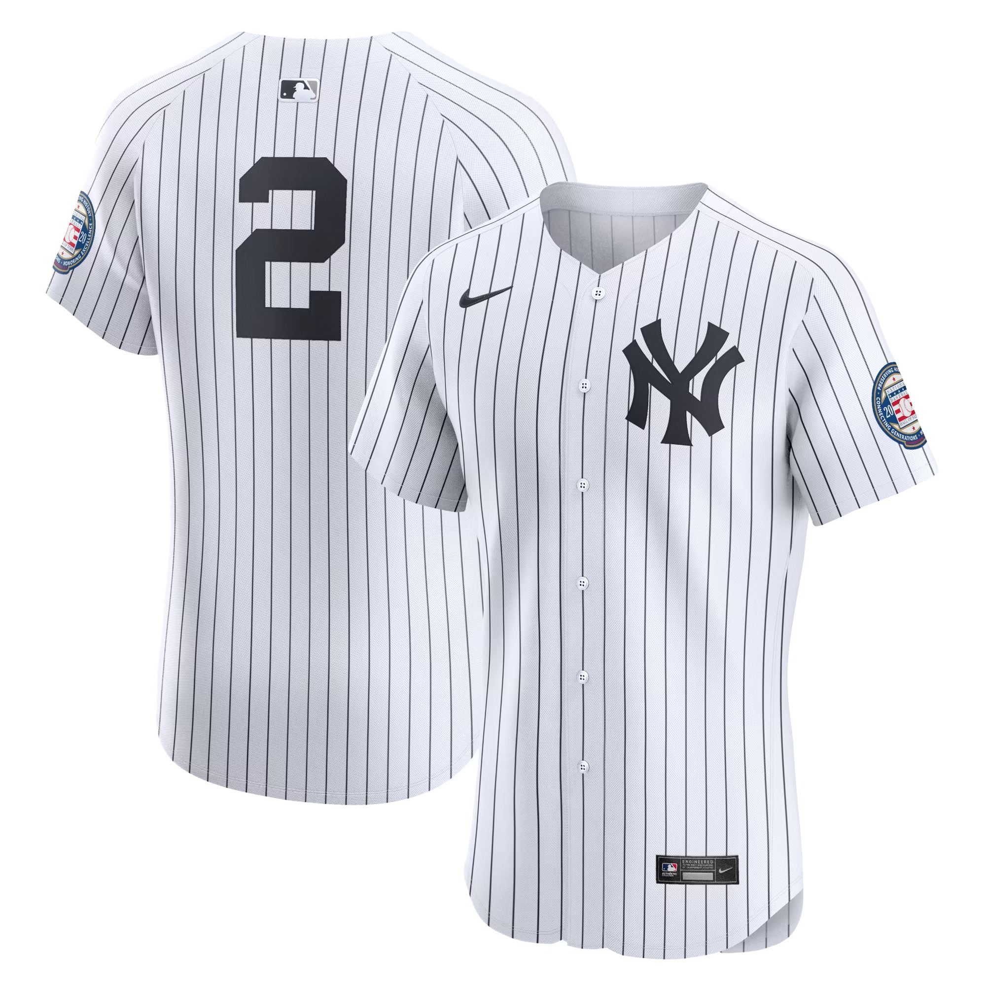 Hunk Wear - Derek Jeter New York Yankees Nike Home 2020 Hall of Fame Induction Patch Elite Player Jersey - White