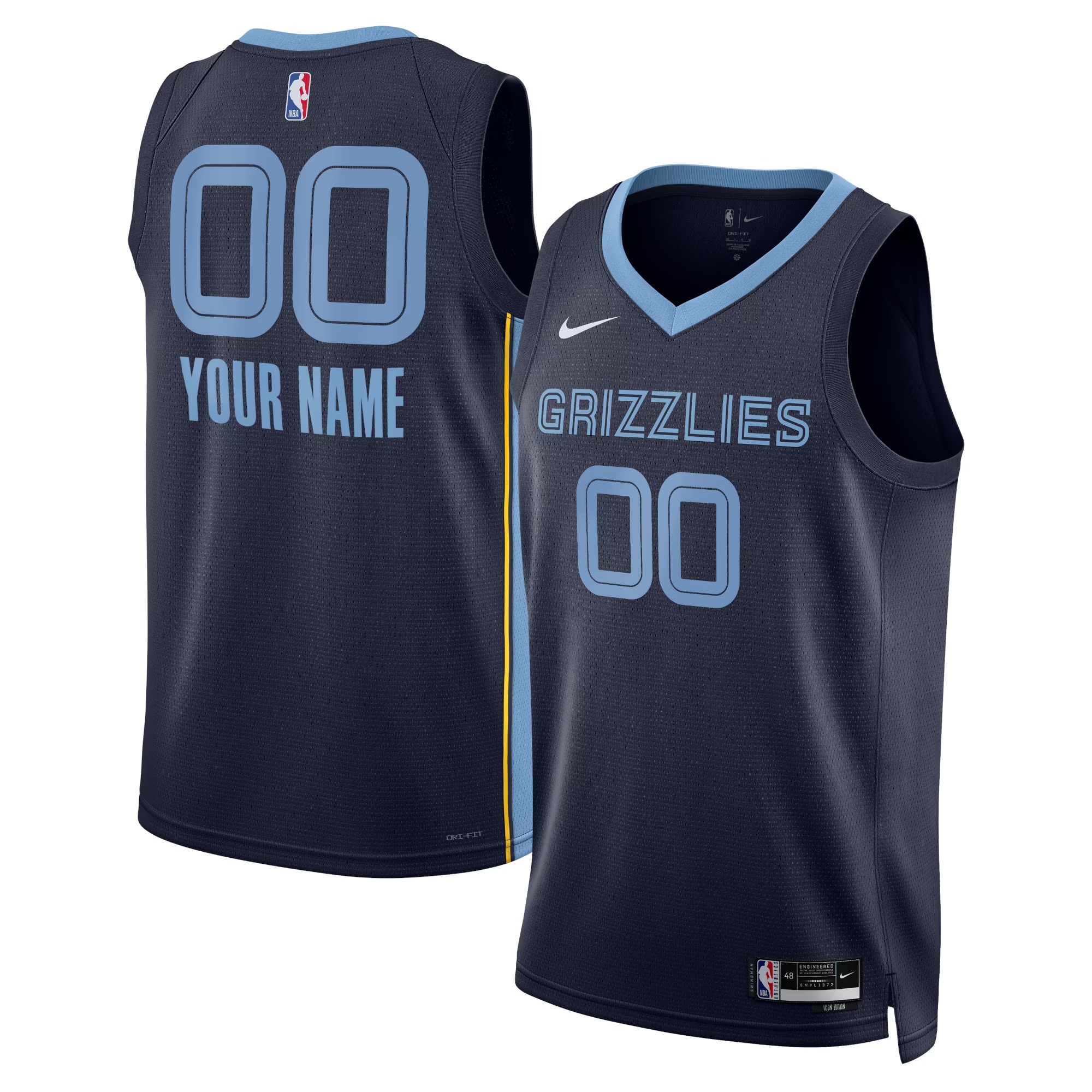 Hunk Wear - Memphis Grizzlies Nike Unisex Swingman Custom Jersey - Navy - Icon Edition
