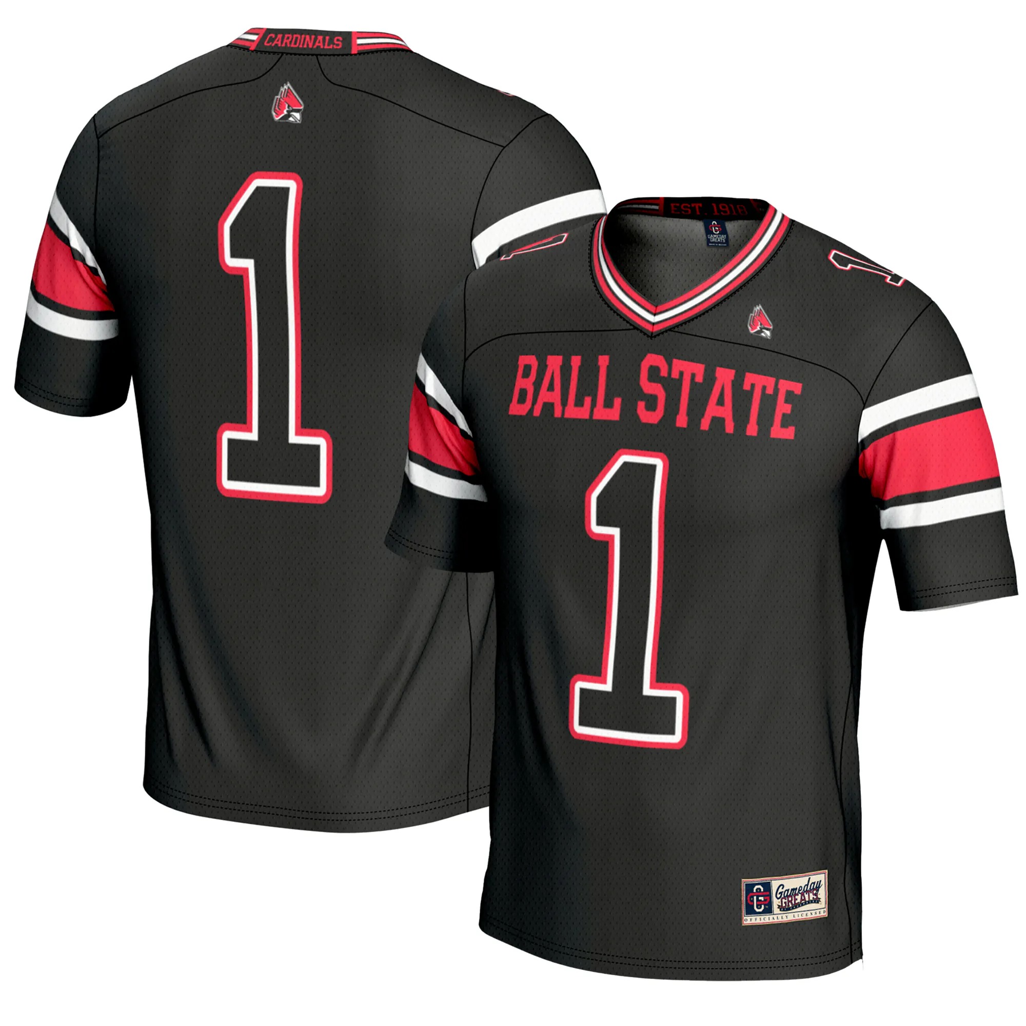 Hunk Wear - #1 Ball State Cardinals GameDay Greats Endzone Football Jersey - Black