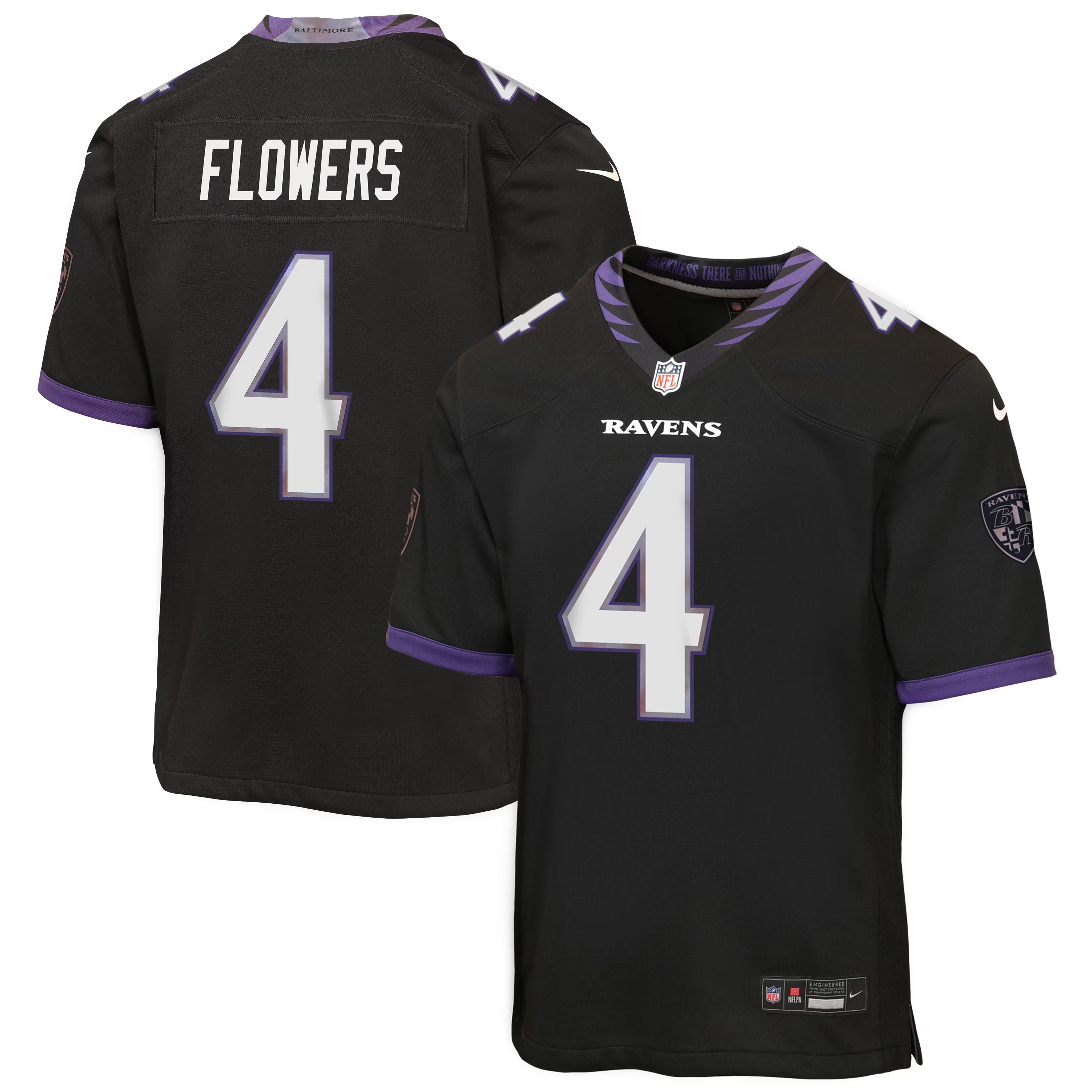 Hunk Wear - Zay Flowers Baltimore Ravens Nike Youth Alternate Game Jersey - Black