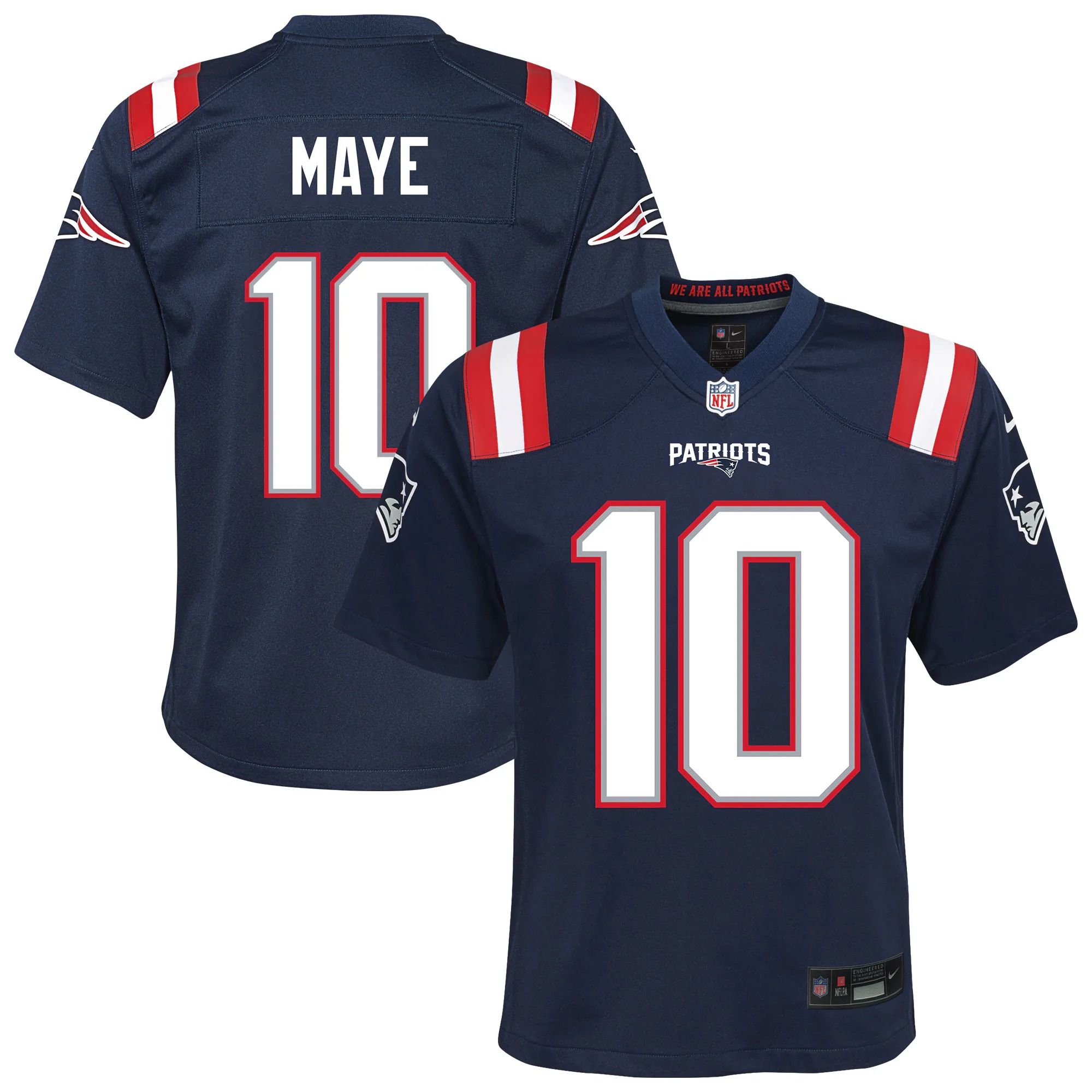 Hunk Wear - Drake Maye New England Patriots Nike Youth Game Jersey - Navy