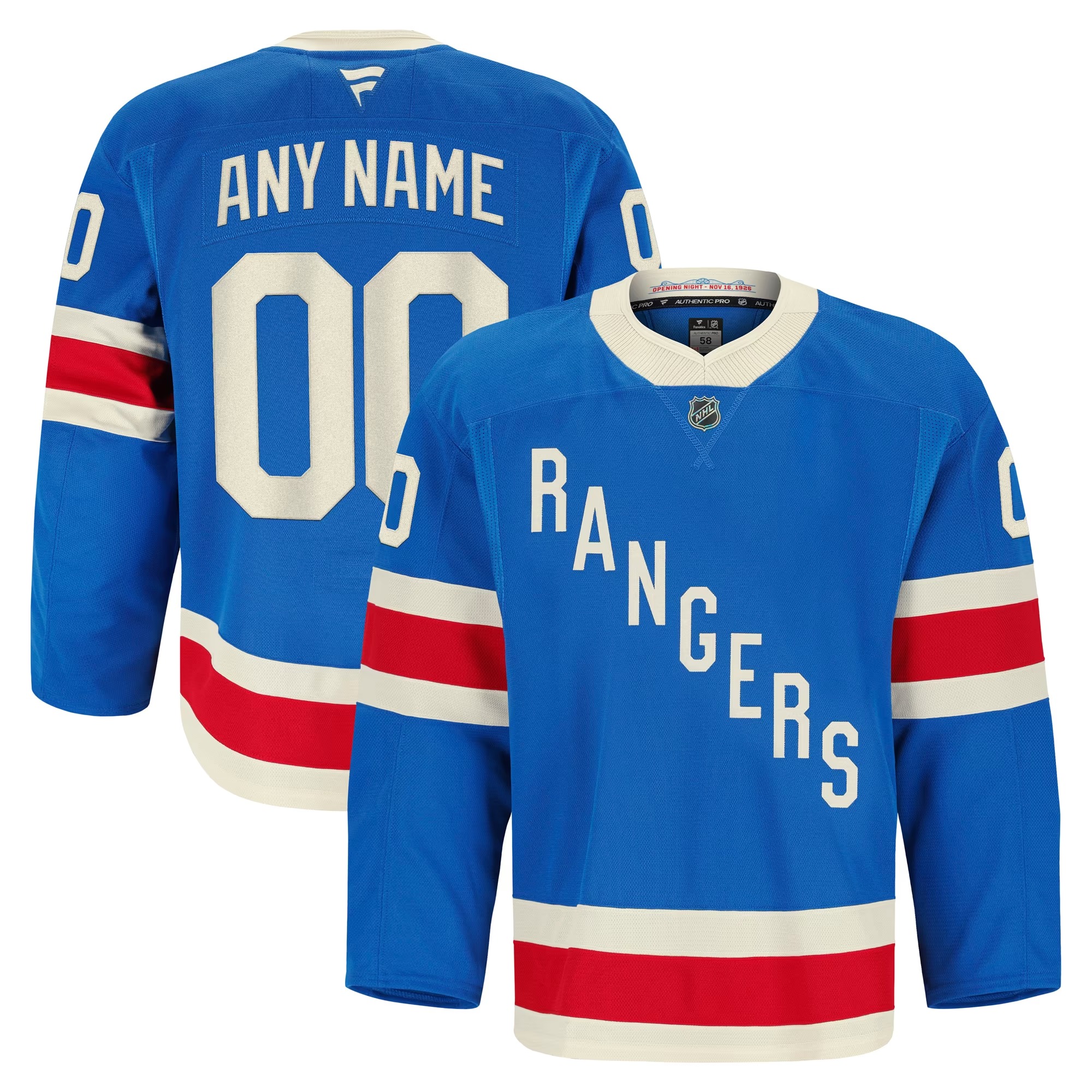 Hunk Wear - New York Rangers Fanatics Centennial Authentic Pro Custom Jersey - Blue
