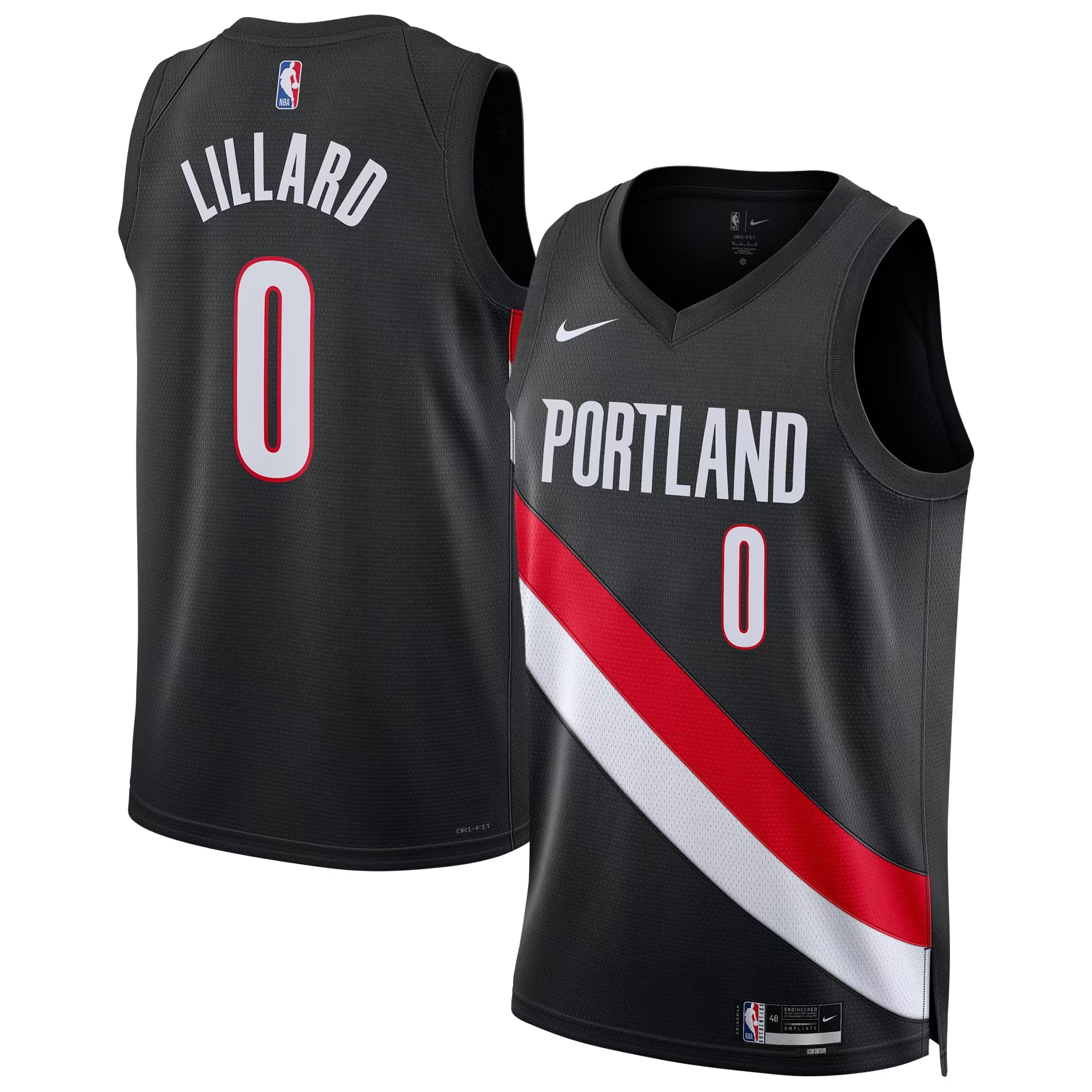 Hunk Wear - Damian Lillard Portland Trail Blazers Nike Unisex Swingman Player Jersey - Icon Edition - Black