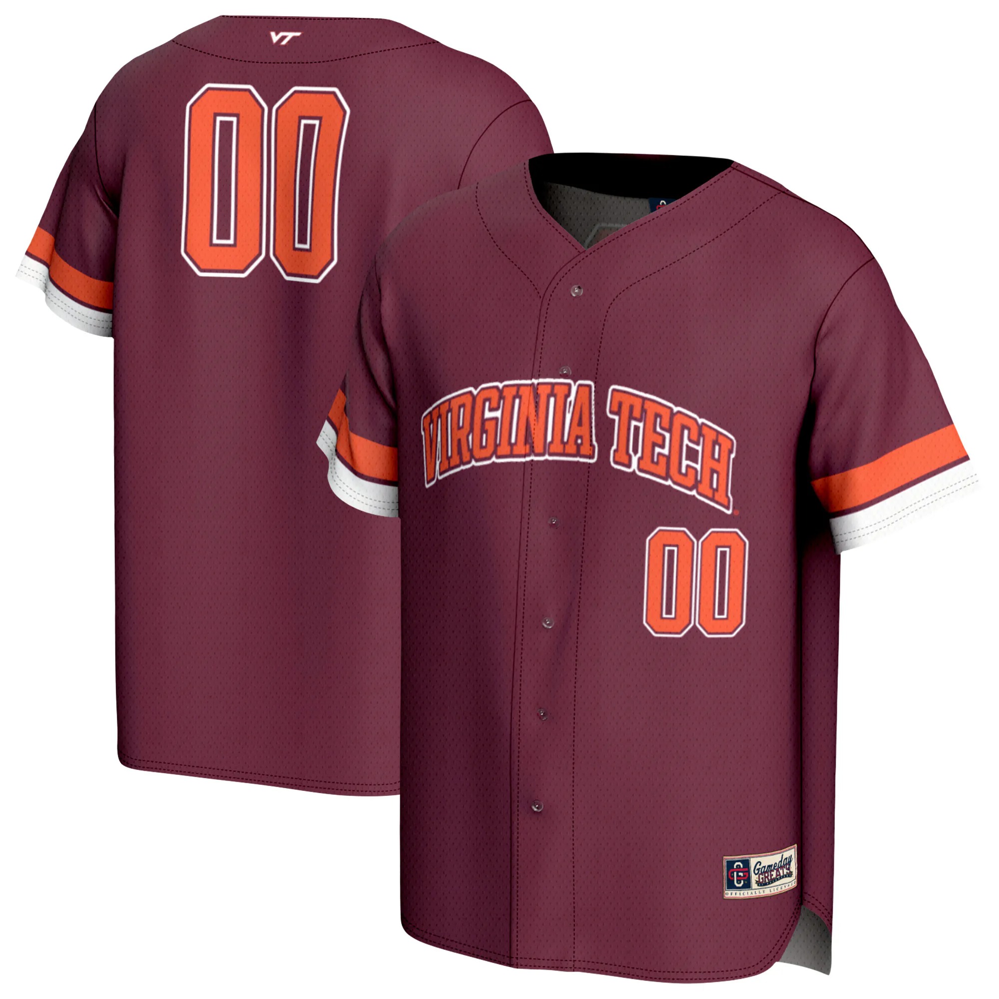 Hunk Wear - #00 Virginia Tech Hokies GameDay Greats Youth Lightweight Collegiate Baseball Fashion Jersey - Maroon